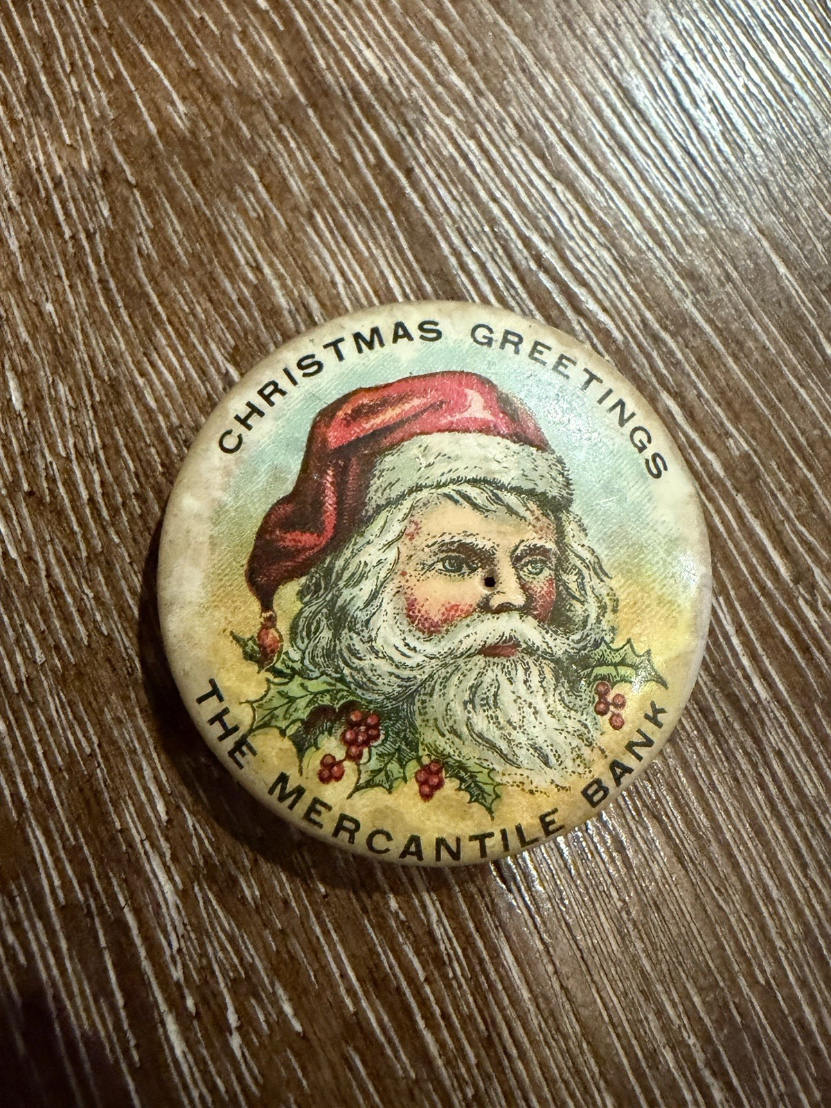 THE MERCANTILE BANK SANTA CLAUS CELLULOID ANTIQUE PIN JAMES SPENCER PHILADELPHIA THE MERCANTILE BANK SANTA CLAUS CELLULOID ANTIQUE PIN JAMES SPENCER PHILADELPHIA