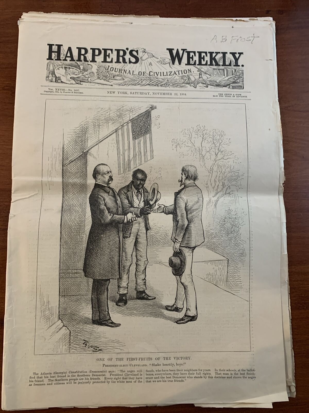 Nov. 22, 1884 Harper\'s Weekly Journal/T. Nast cover/AB Frost print   [1-7