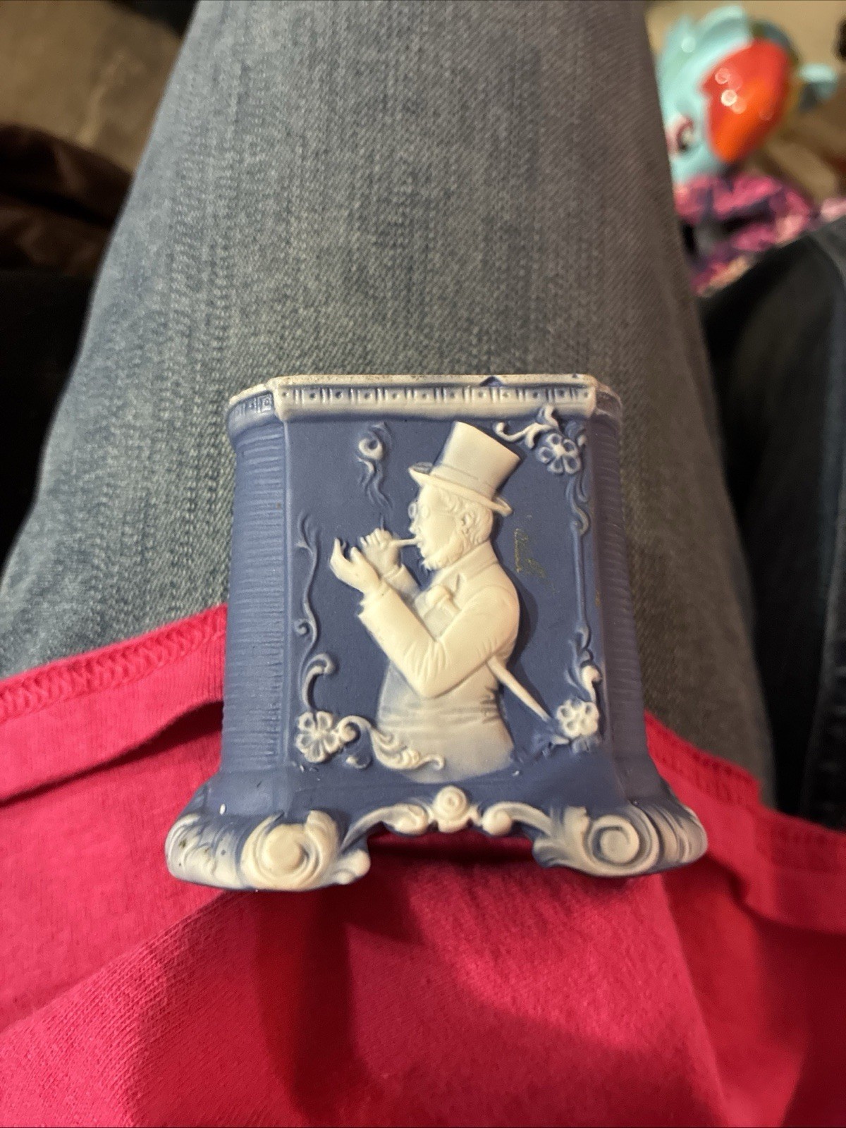 Wedgwood Blue Jasperware Toothpick/Match Holder Unusual Shape