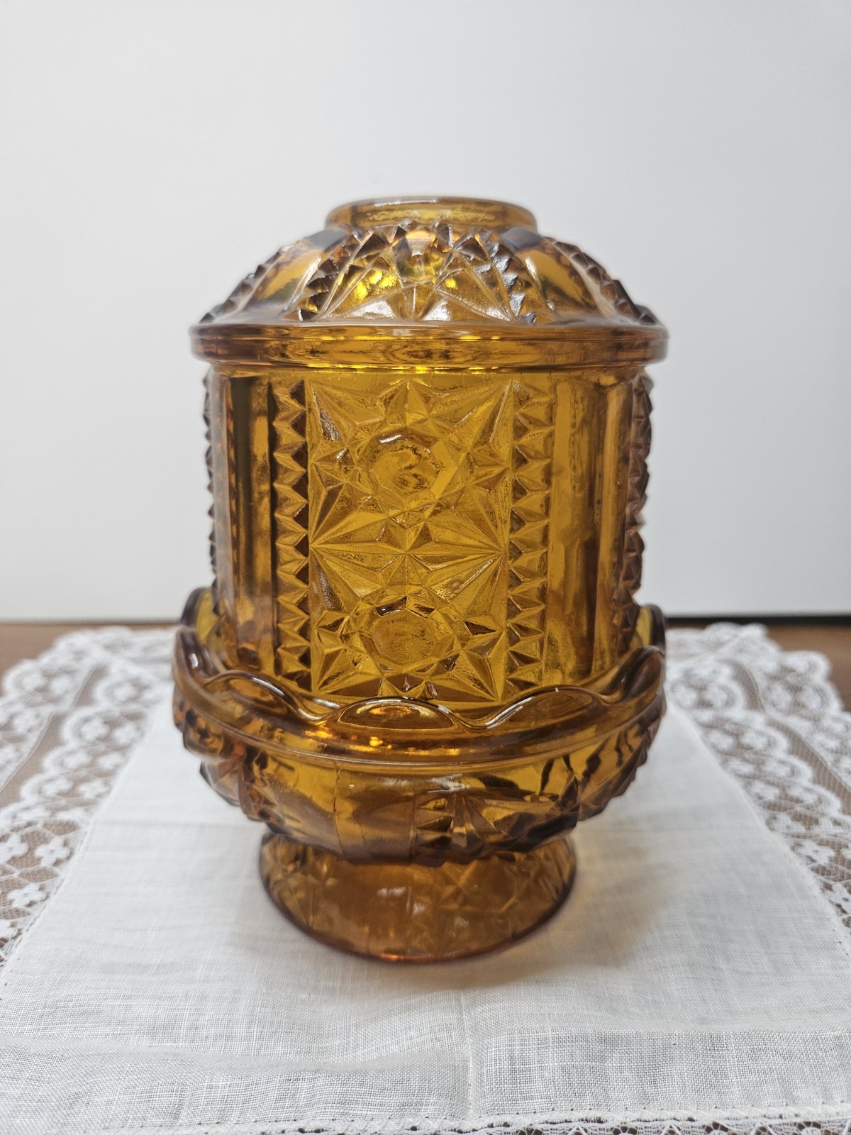 Vintage Fairy Lamp Stars & Bars Amber Candle Holder 6.5 Vintage Fairy Lamp Stars & Bars Amber Candle Holder 6.5