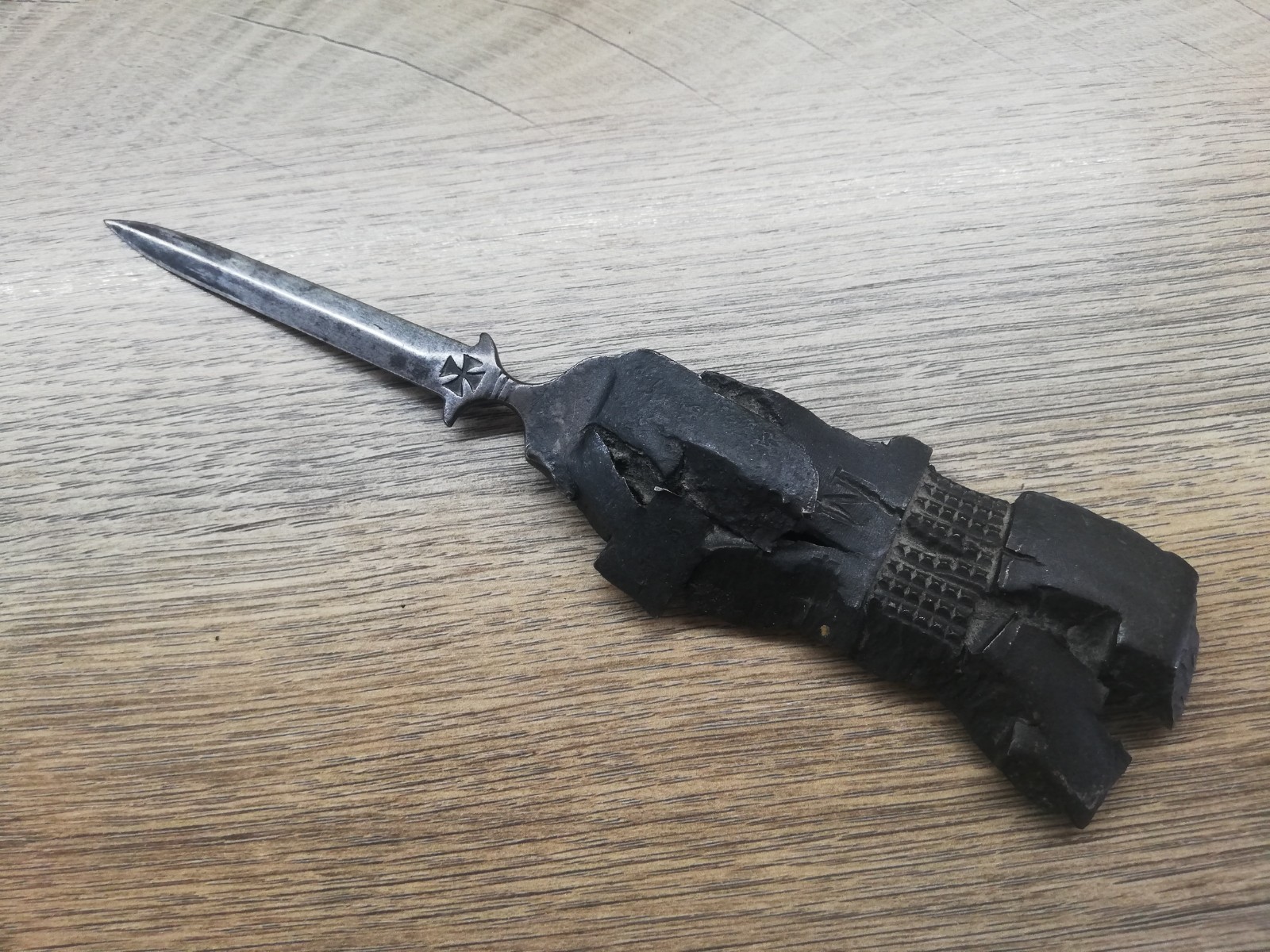 Very Rare WWI WW1 German Artillery SHRAPNEL Trench Art Letter Opener Iron Cross
