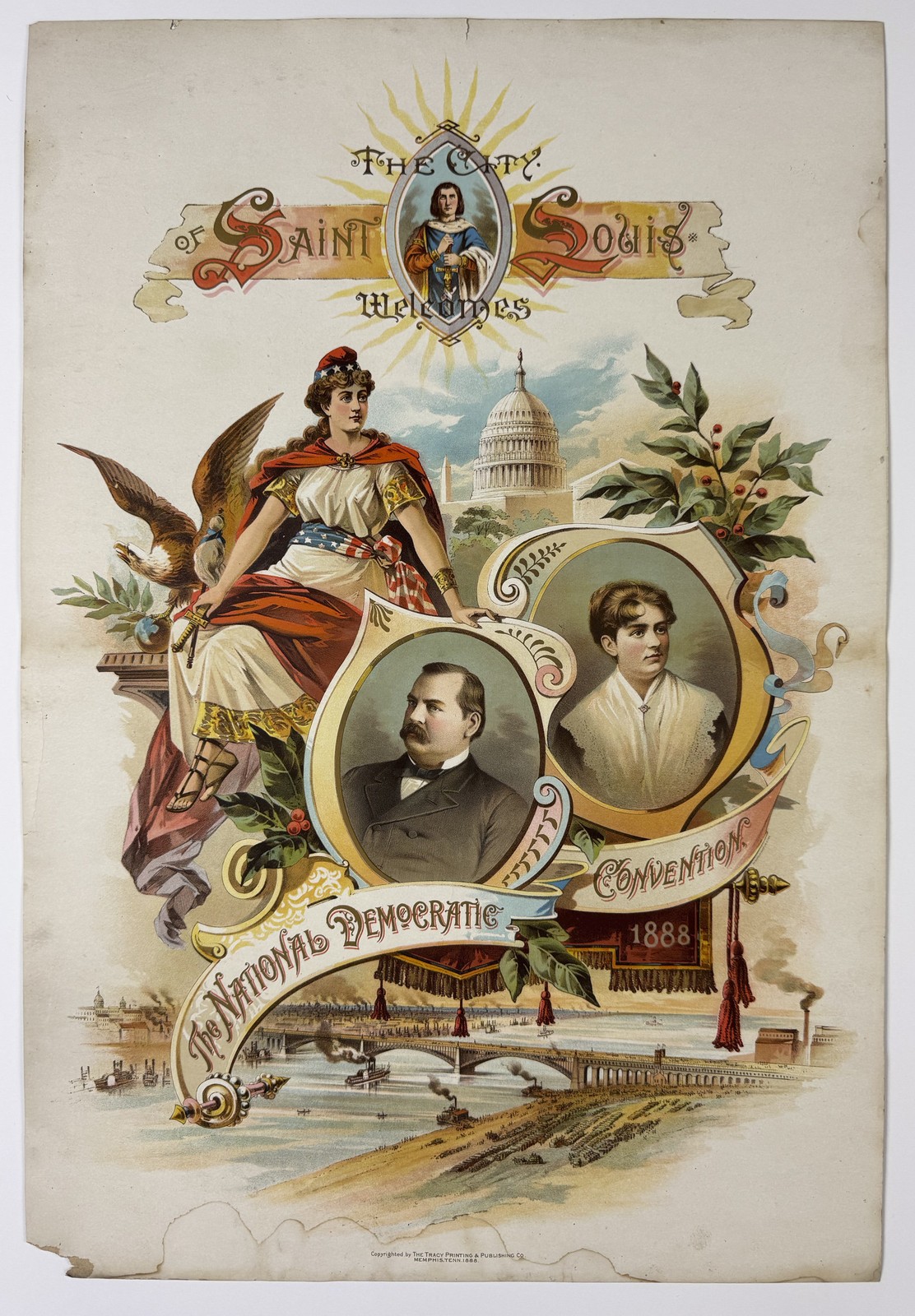 RARE 1888 Poster Democratic Nat. Convention St. Louis Grover Cleveland & Francis RARE 1888 Poster Democratic Nat. Convention St. Louis Grover Cleveland & Francis