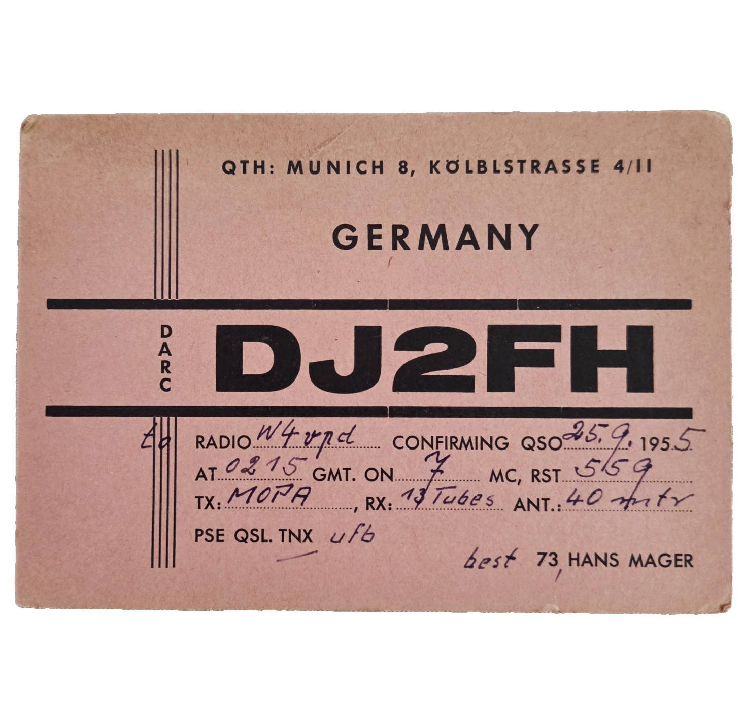 Vintage 1955 Munich Germany Amateur Ham Radio QSL Post Card QSO Dxcc Postcard