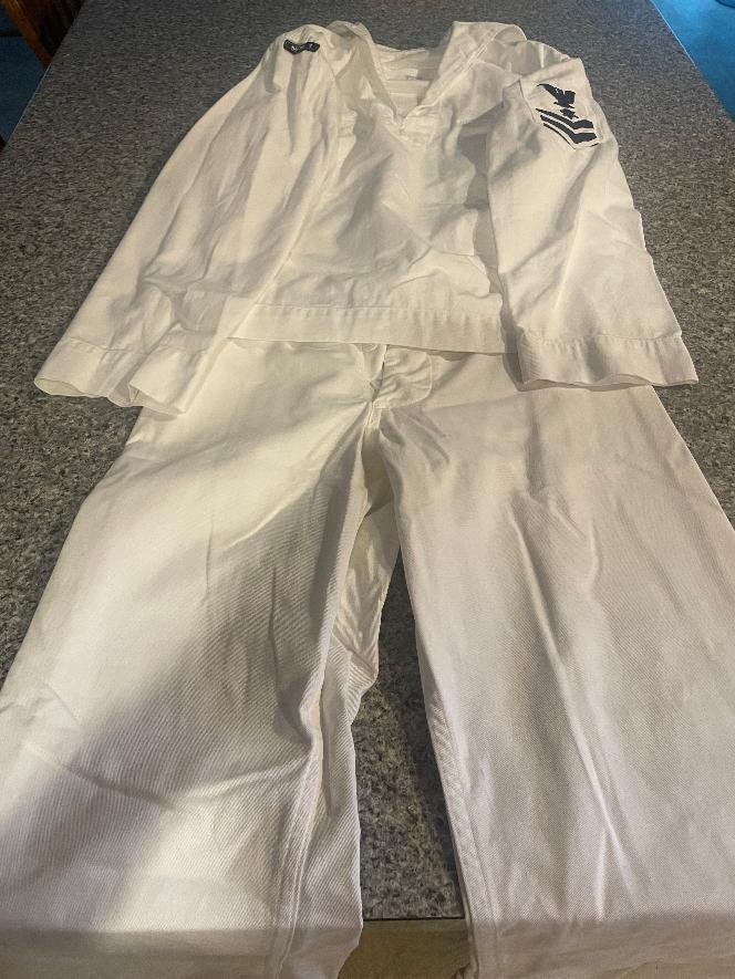 Vintage US Navy Sailor Uniform Set~Dress Whites~Bell Bottom Button Fly Pants~EUC