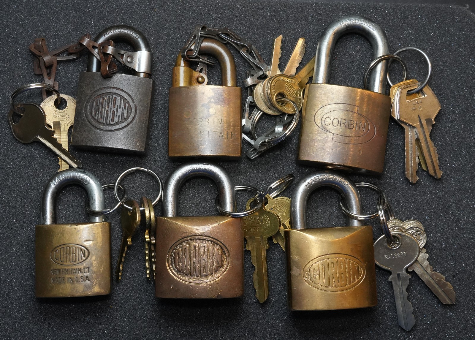 Lot 6 Vintage Corbin USN Navy Brass Padlocks New Britain CT Keys Work  0022