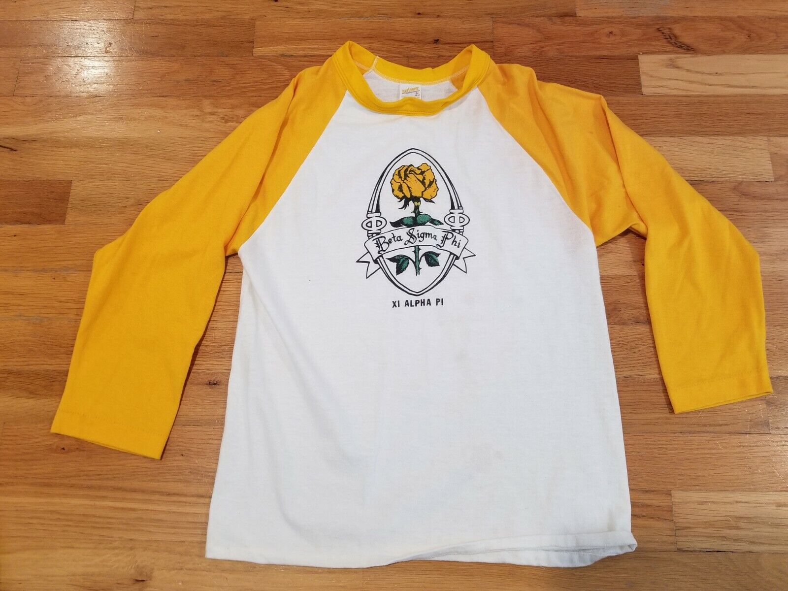 Vintage Beta Sigma Phi tshirt MADE IN USA size M medium (38-40) white yellow