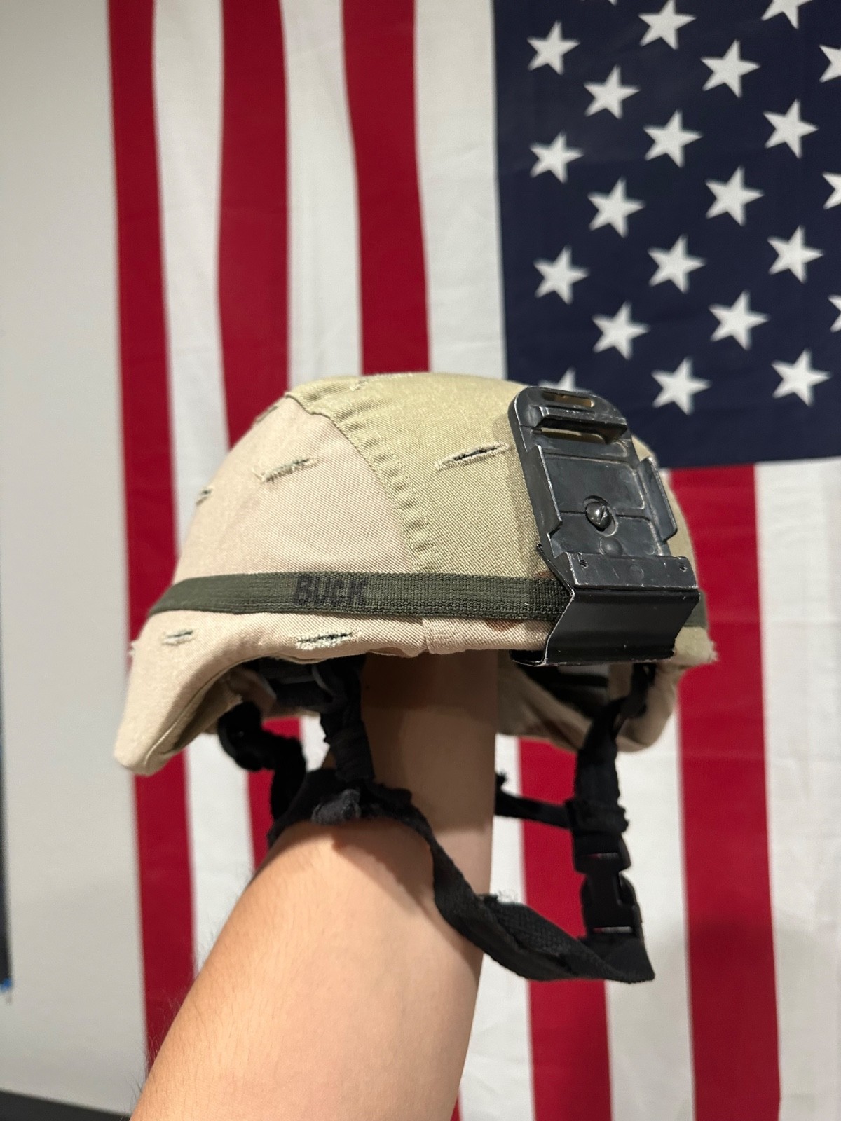 FOR DISPLAY ONLY Vintage 2005 ACH US Army Surplus Helmet Medium with NVG Mount FOR DISPLAY ONLY Vintage 2005 ACH US Army Surplus Helmet Medium with NVG Mount
