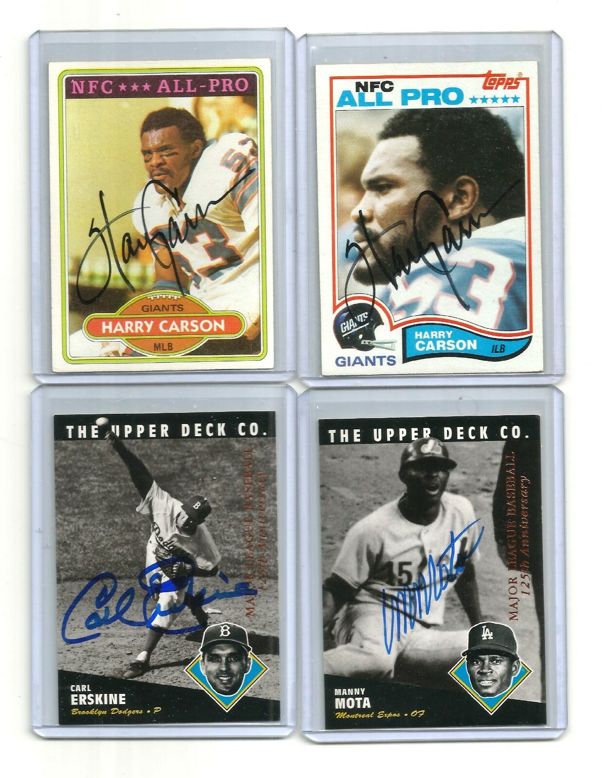 1994 ud 125th GOLD anniversary SIGNED carl ERSKINE #187 & manny MOTA #139 lot mt