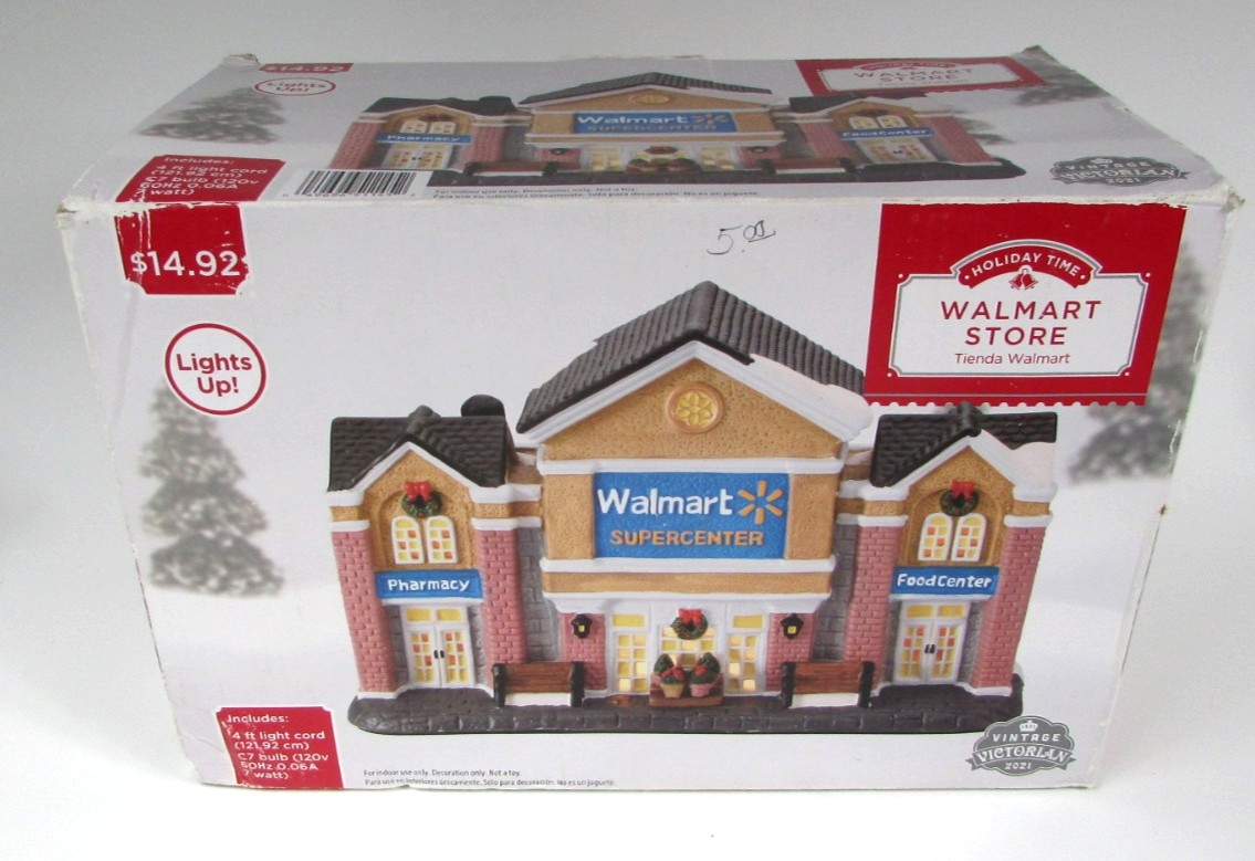 Walmart Supercenter Christmas Village Lighted Building Holiday Time 2021 VGC Walmart Supercenter Christmas Village Lighted Building Holiday Time 2021 VGC