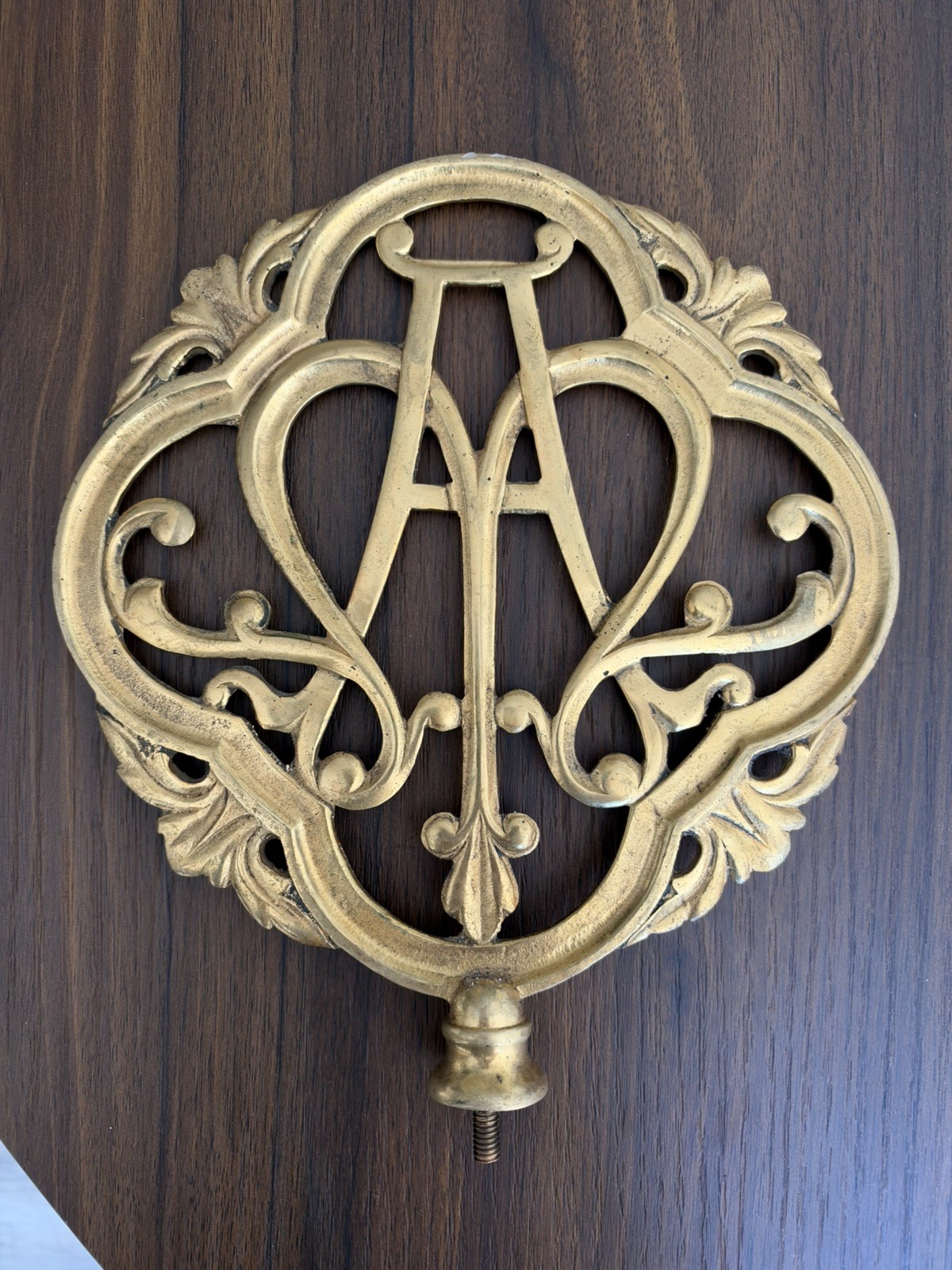 Antique Spanish Gilt Bronze Auspice Maria Marian Monogram Finial Topper - 20 cm
