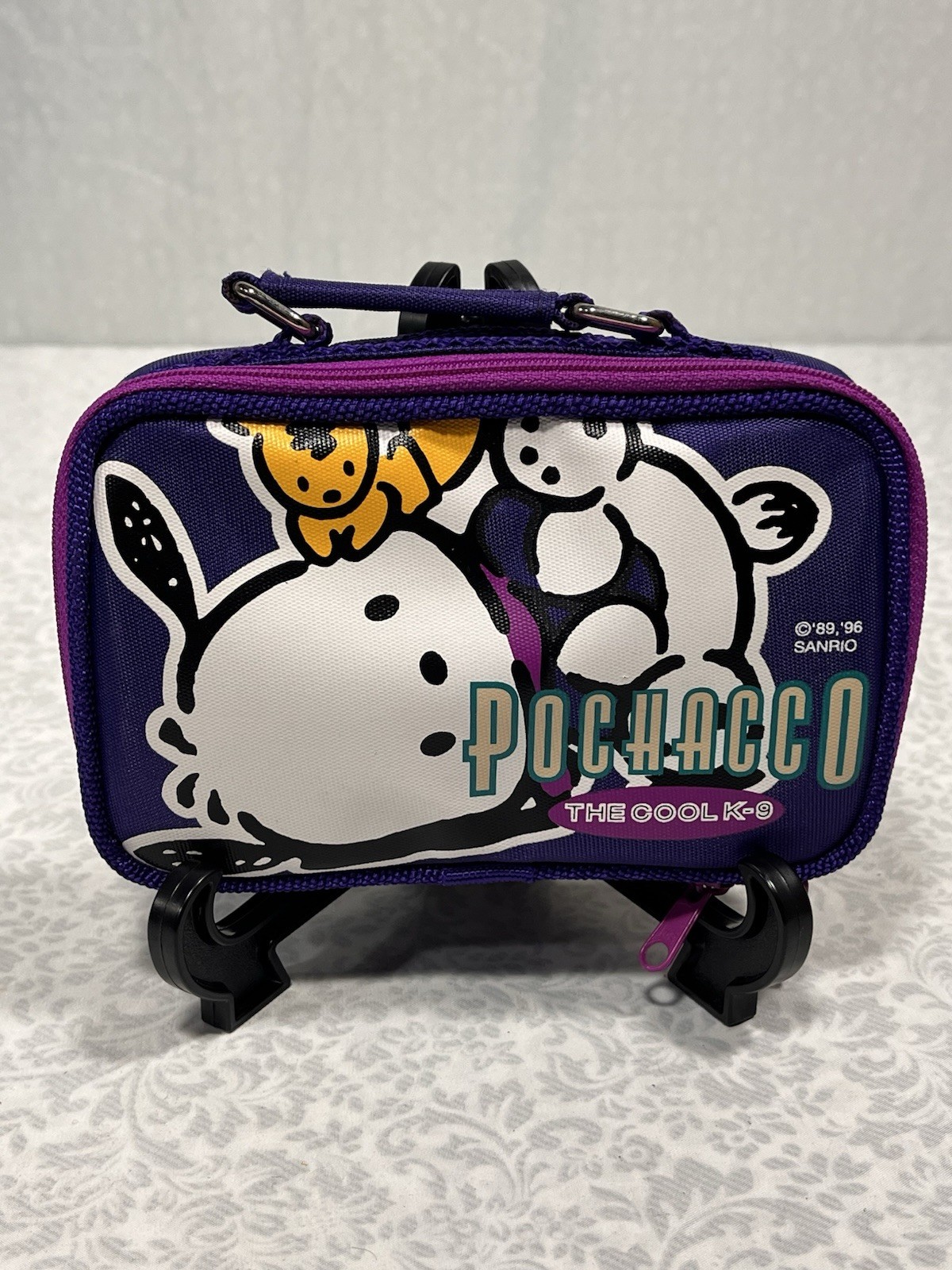 Vtg 1996 Pochacco The Cool K-9 Sanrio Small Travel Case Pouch Purple Handle 90s Vtg 1996 Pochacco The Cool K-9 Sanrio Small Travel Case Pouch Purple Handle 90s
