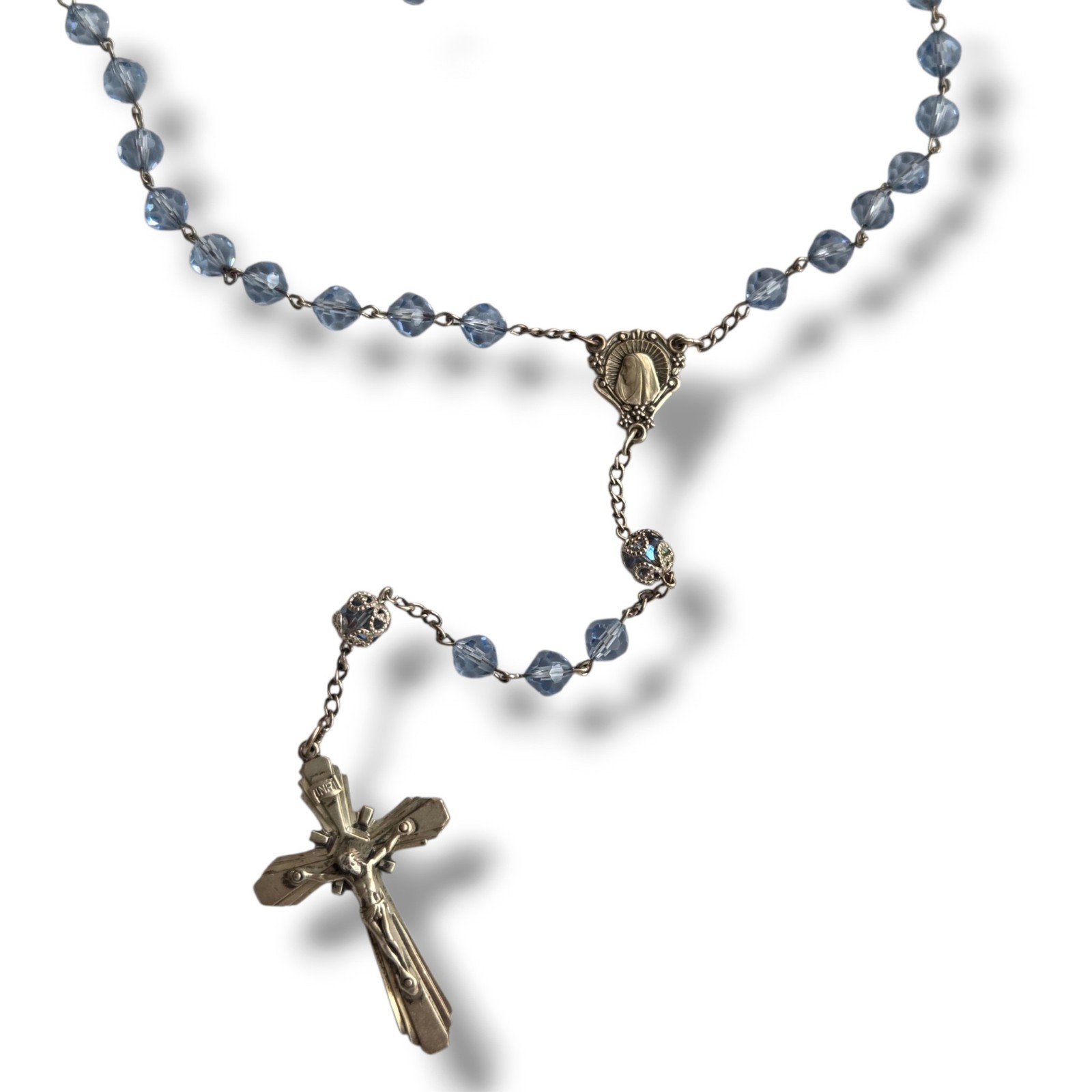 Vintage Alfredo Pieroni Italy Sterling Silver Blue Glass Bead Rosary Crucifix AP Vintage Alfredo Pieroni Italy Sterling Silver Blue Glass Bead Rosary Crucifix AP