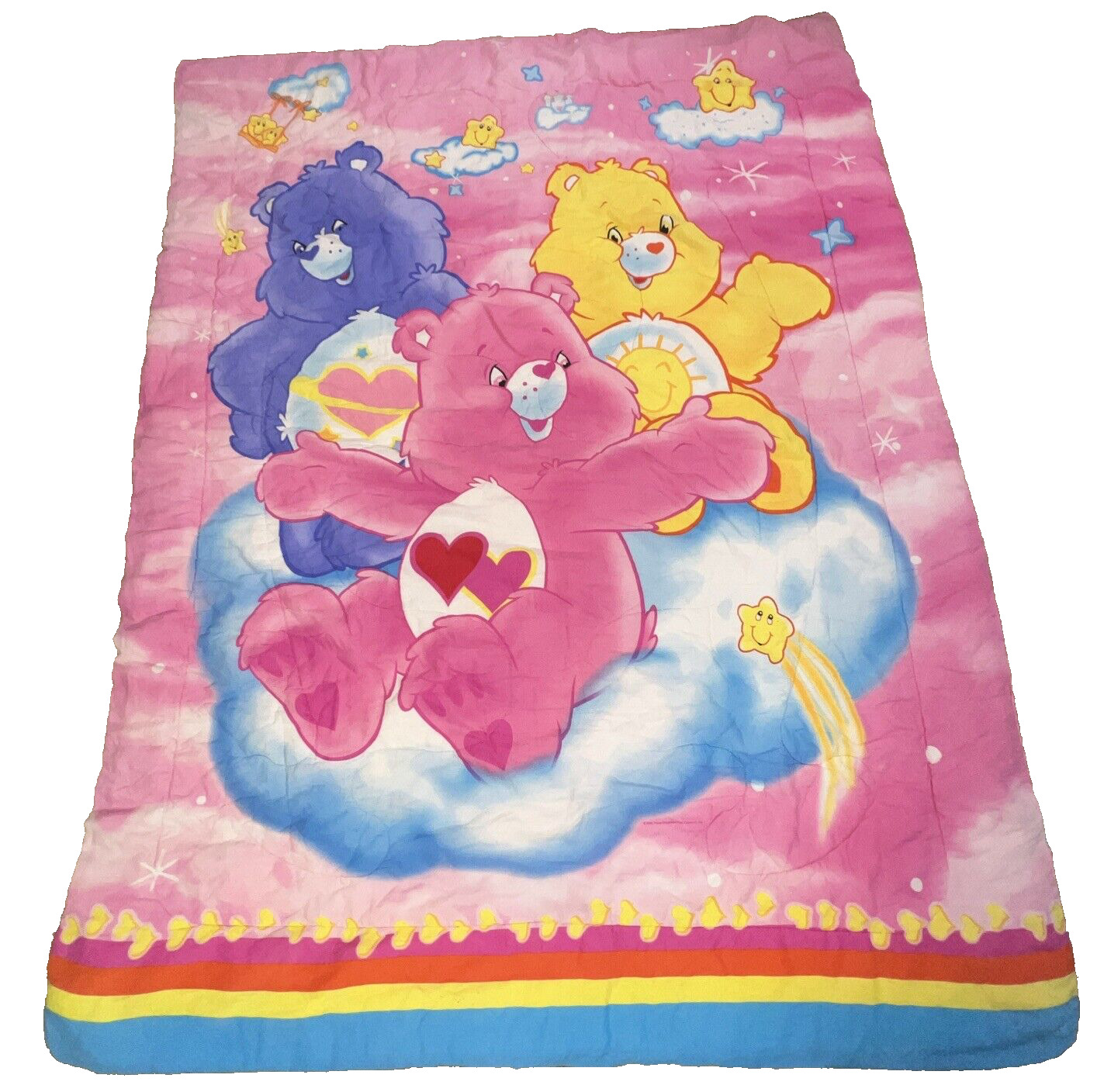 Vtg  2005 Care Bears In Clouds Comforter Bedspread Twin 84 x 64 Reversible