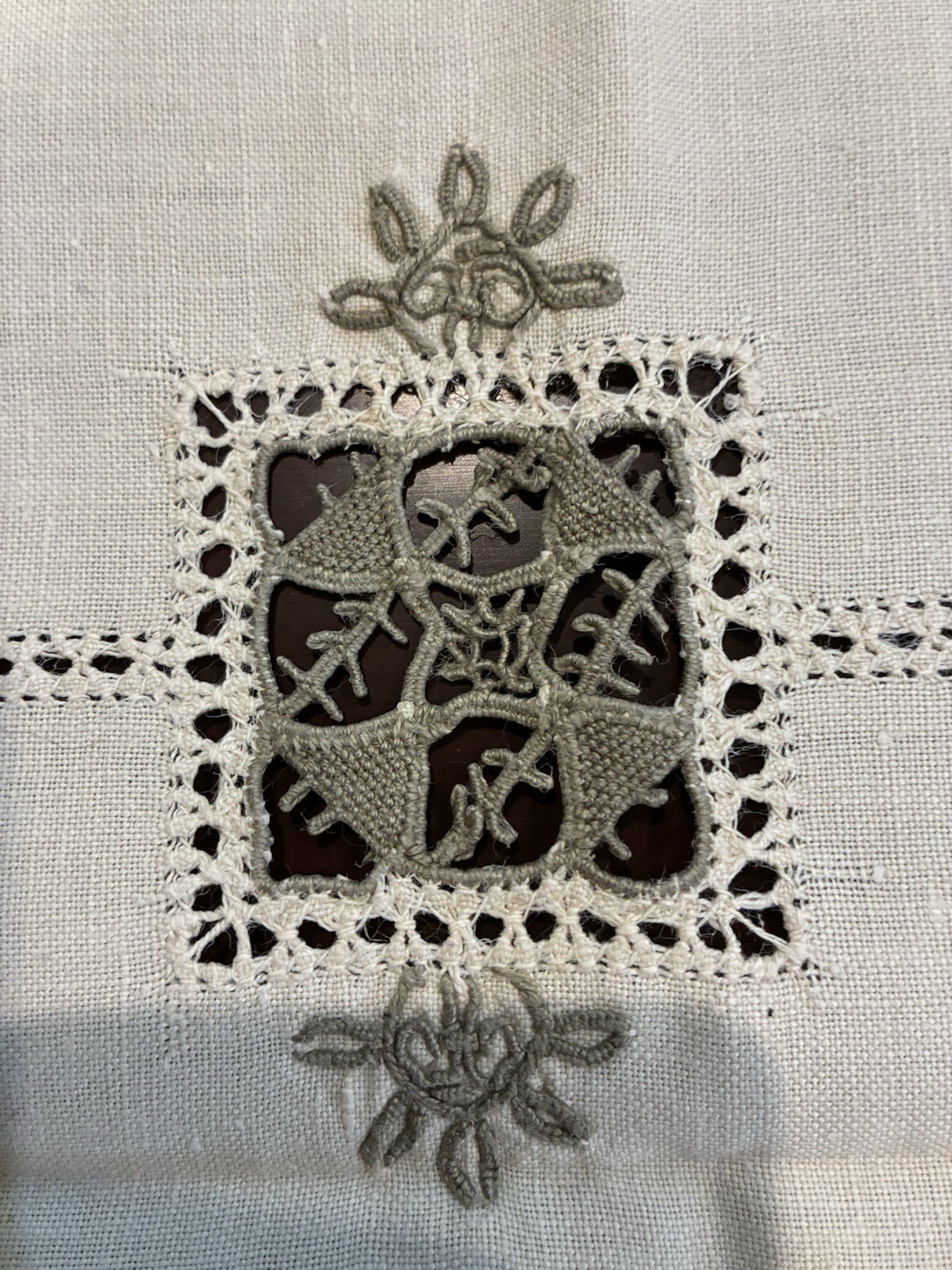 NOS Vintage Italian Linen Tablecloth 6 Napkins Punto Antico Buratto Lace 50x67 NOS Vintage Italian Linen Tablecloth 6 Napkins Punto Antico Buratto Lace 50x67