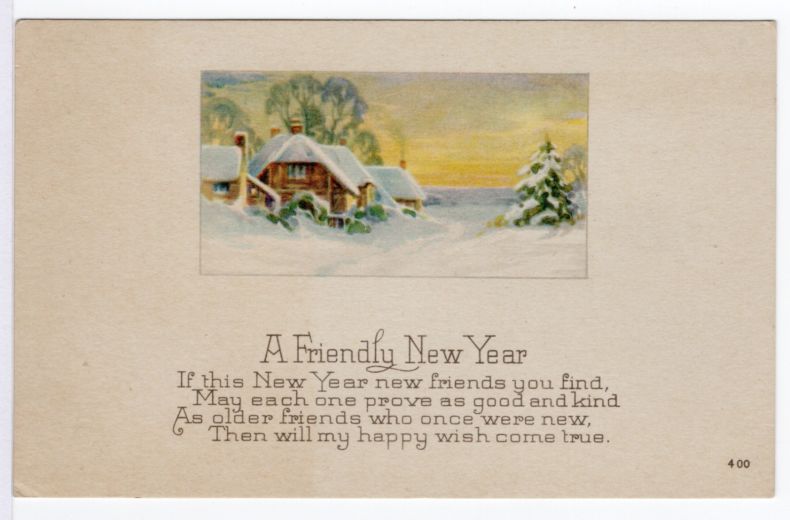 New Year\'s 1924 Vintage Postcard - Pretty Snow Scene with House New Year\'s 1924 Vintage Postcard - Pretty Snow Scene with House