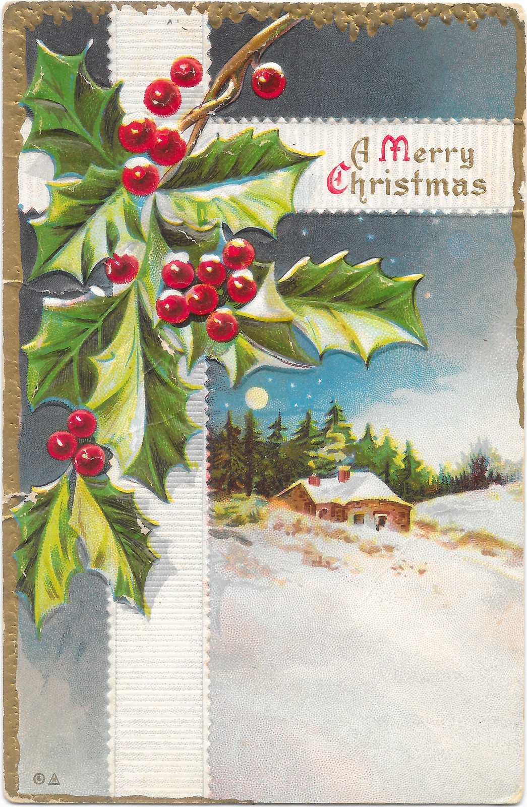 Antique E. Nash Christmas Postcard Holly Winter Cottage c1910 Embossed Antique E. Nash Christmas Postcard Holly Winter Cottage c1910 Embossed