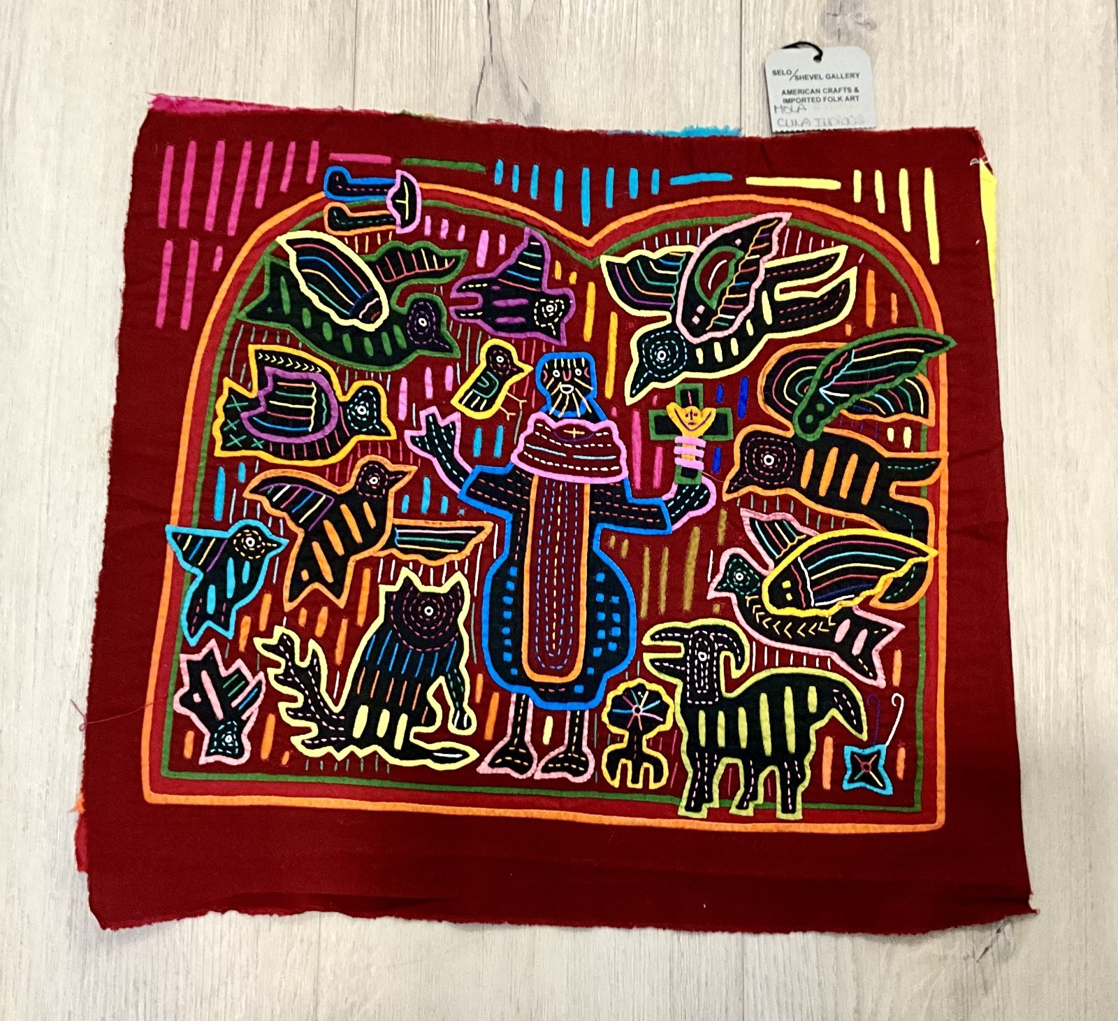 Vintage Guna Kuna Mola Panama Birds Animal Fiqure Folk Art Red Multi Gallery NWT Vintage Guna Kuna Mola Panama Birds Animal Fiqure Folk Art Red Multi Gallery NWT