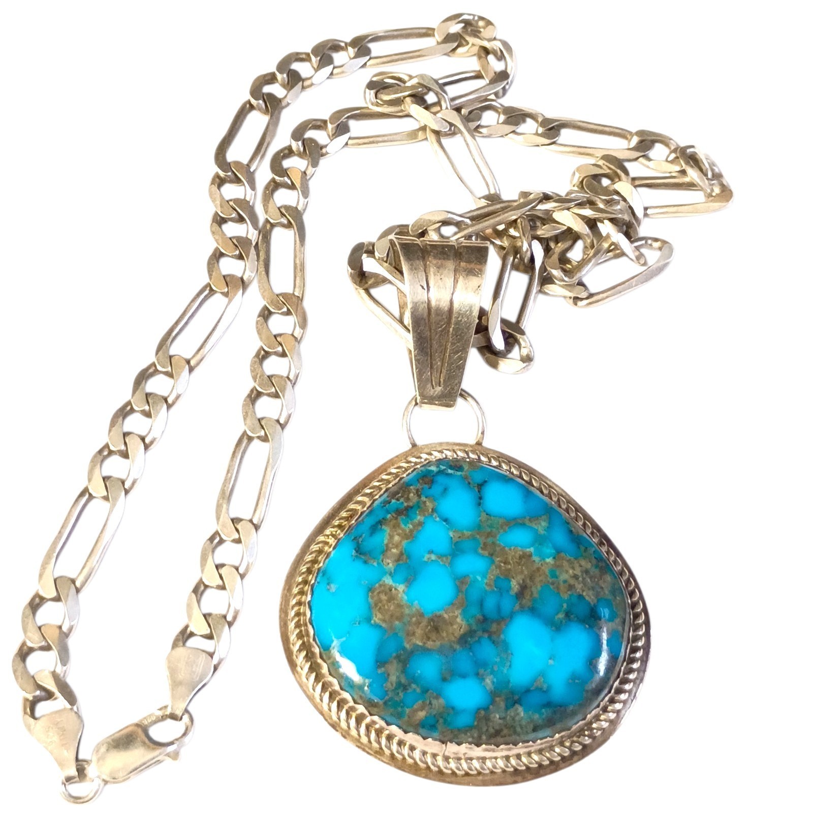 62.7gr Herbert Tsosie Bisbee Turquoise Sterling Silver Pendant Necklace 62.7gr Herbert Tsosie Bisbee Turquoise Sterling Silver Pendant Necklace