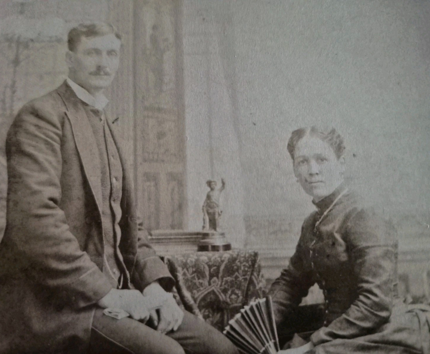 Antique Photo Cabinet Card Handsome Man & Classy Woman Columbus Ohio c.1878-1883