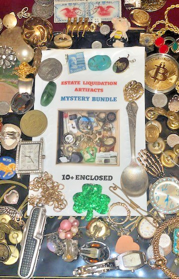 Estate Finds-Mixed smalls: Jewelry, Coins, Stamps, Watch, 10+vintage - lot AKC35