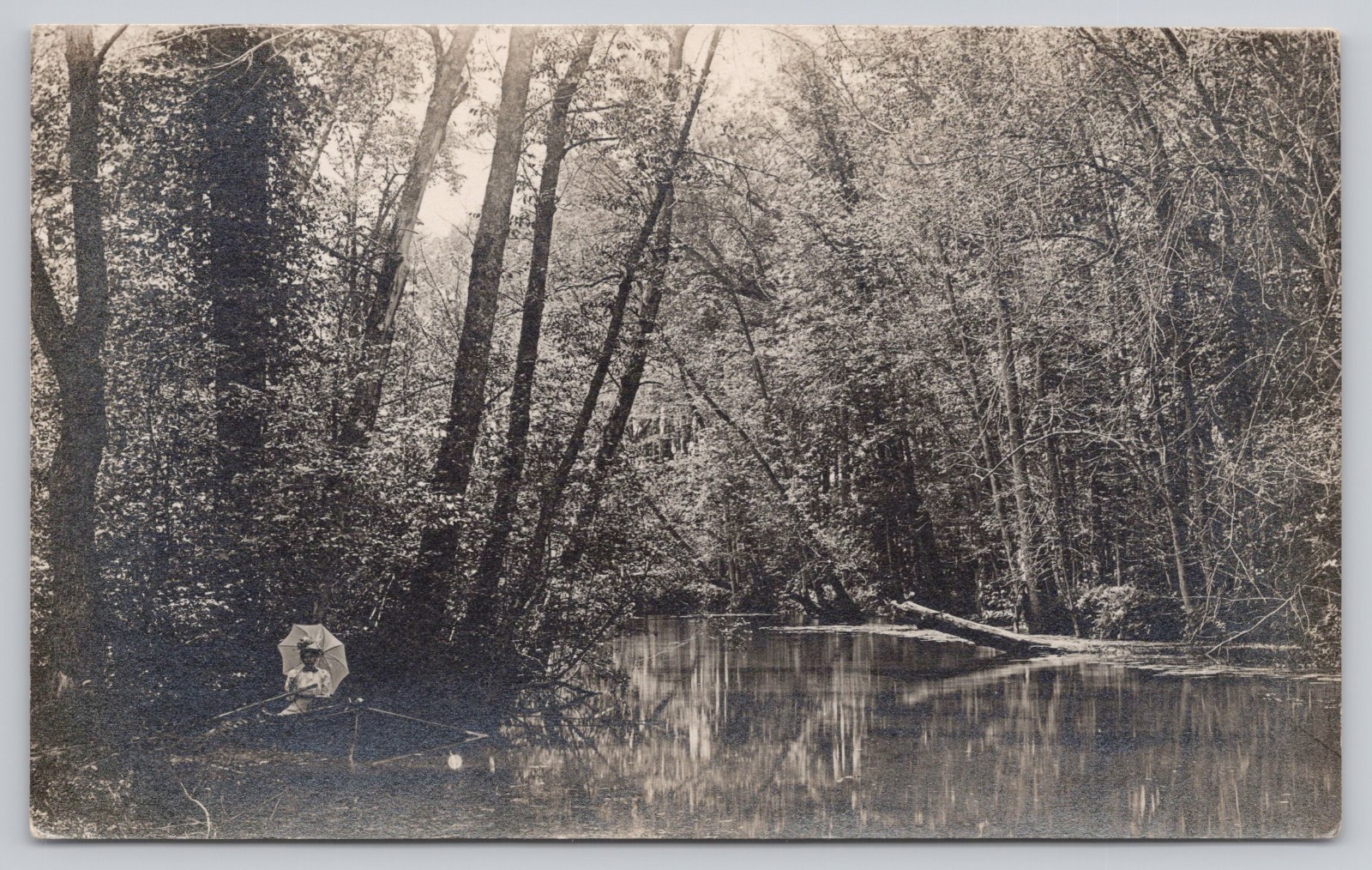 Scenic View Woodland Creek With Woman RPPC Real Photo Postcard