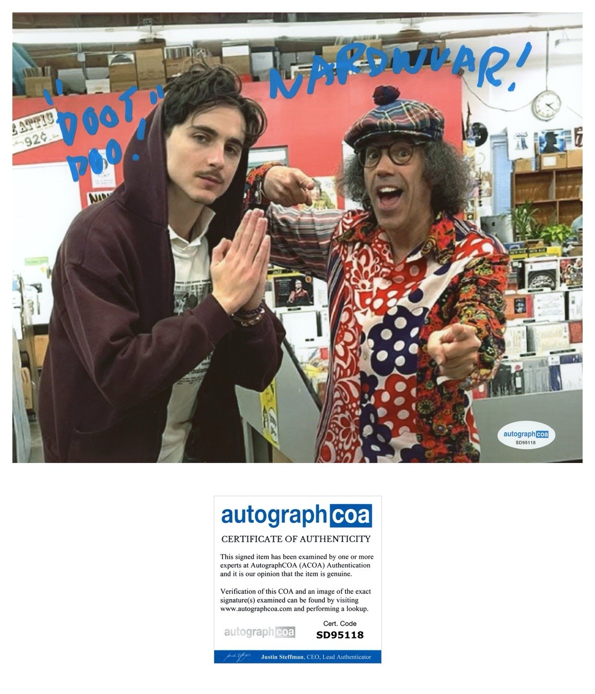 NARDWUAR INTERVIEW SIGNED TIMOTHEE CHALAMET 8x10 PHOTO - ACOA COA NARDWUAR INTERVIEW SIGNED TIMOTHEE CHALAMET 8x10 PHOTO - ACOA COA