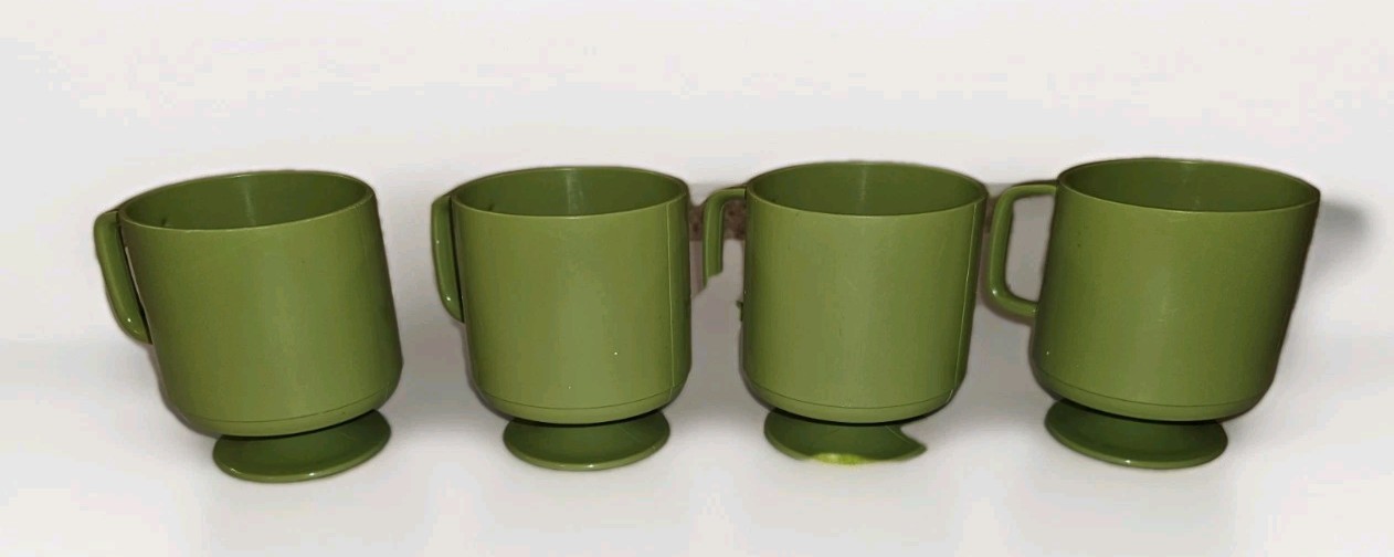 4 Vintage 70s Plastic Pedestal Stacking Cups Avocado Green 4 Vintage 70s Plastic Pedestal Stacking Cups Avocado Green