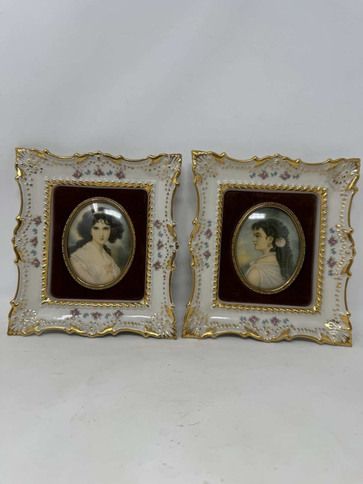 2 vintage COLLECTIBLE PORTRAITS BY CAMEO CREATIONS WITH PORCELAIN FRAMEs EUC 2 vintage COLLECTIBLE PORTRAITS BY CAMEO CREATIONS WITH PORCELAIN FRAMEs EUC