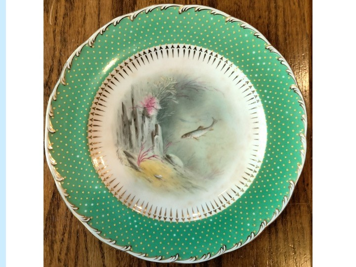 Fabulous Minton Plate, Early 1900's, A. H. Wright's Aquatic Scene, Excellent Fabulous Minton Plate, Early 1900's, A. H. Wright's Aquatic Scene, Excellent