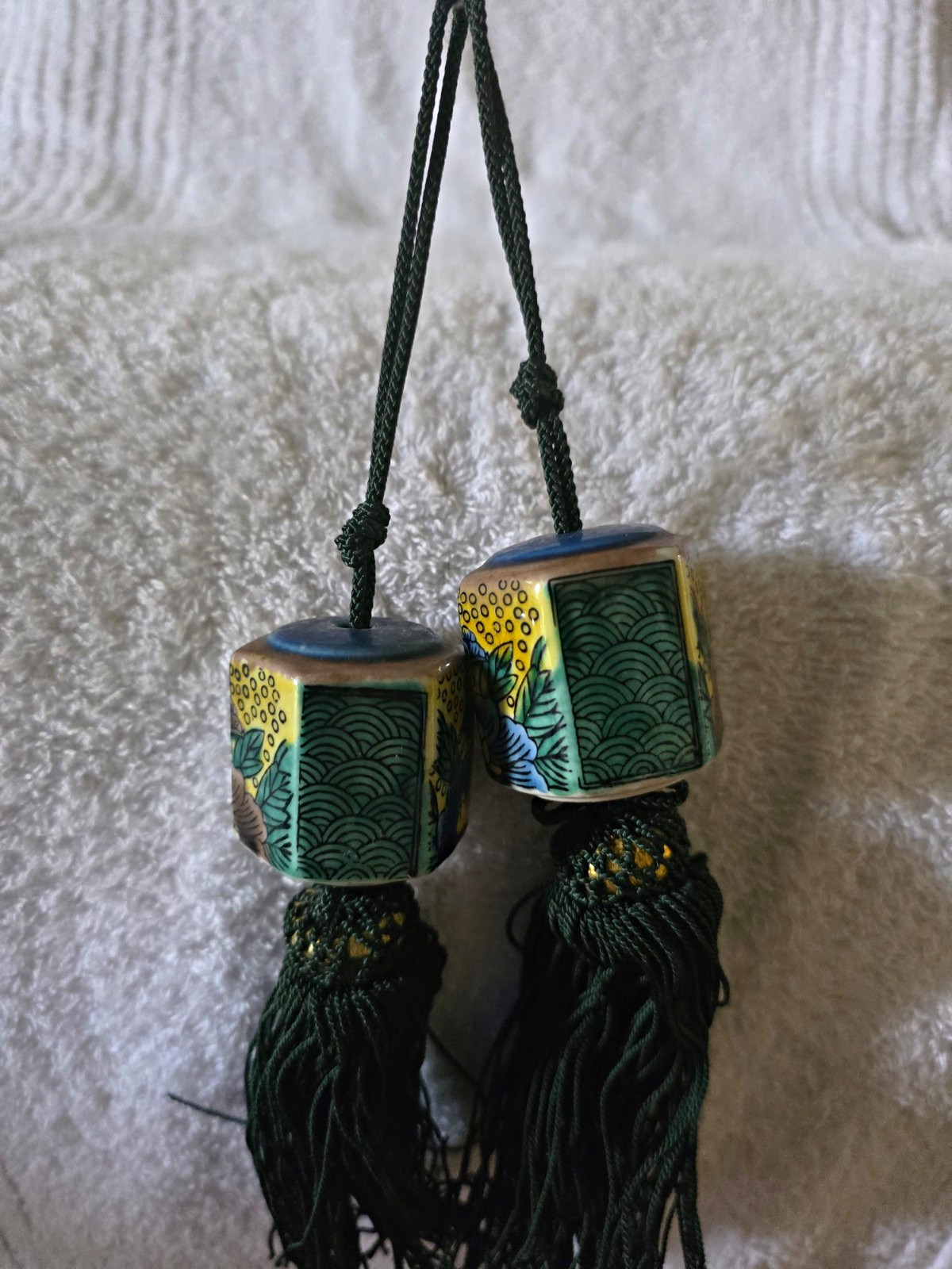 Kutani Ware Japanese Vintage Hanging Scroll Weight FUCHIN Kutani Ware Japanese Vintage Hanging Scroll Weight FUCHIN