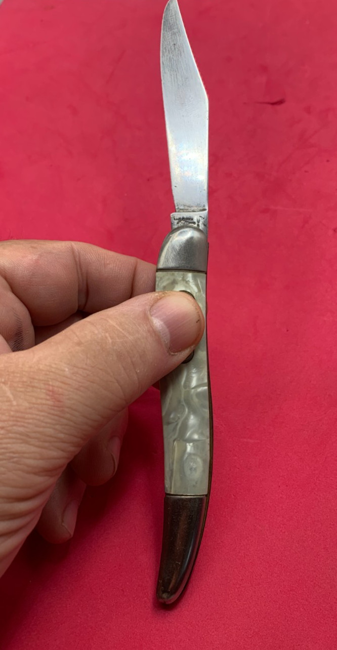 Vintage 1930\'s Hammer Brand Patent Date Pocket Knife Cracked Ice Handles Works