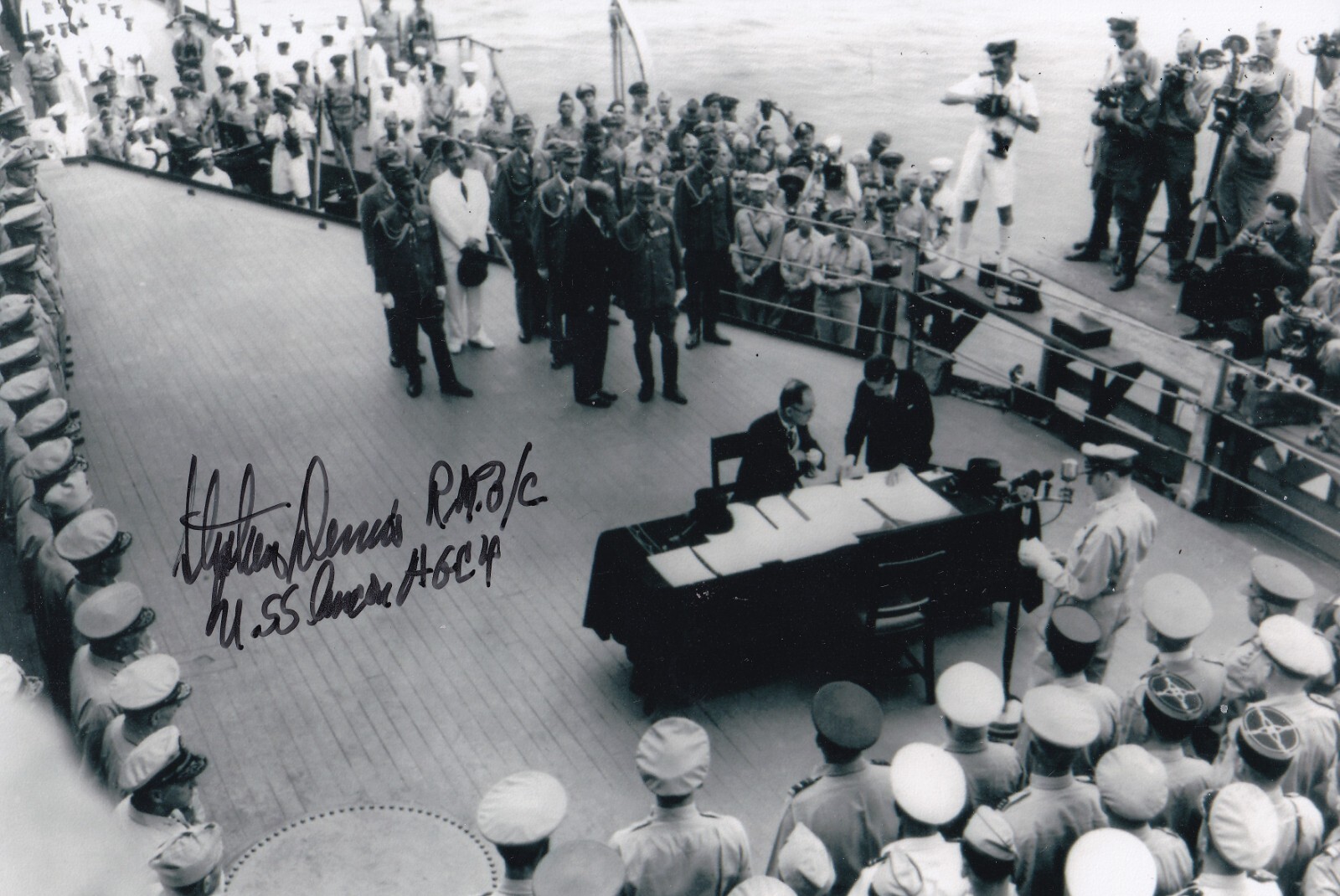 Stephen Dennis Signed Autographed 4x6 Photo Rare US Navy Transmitted Surrender