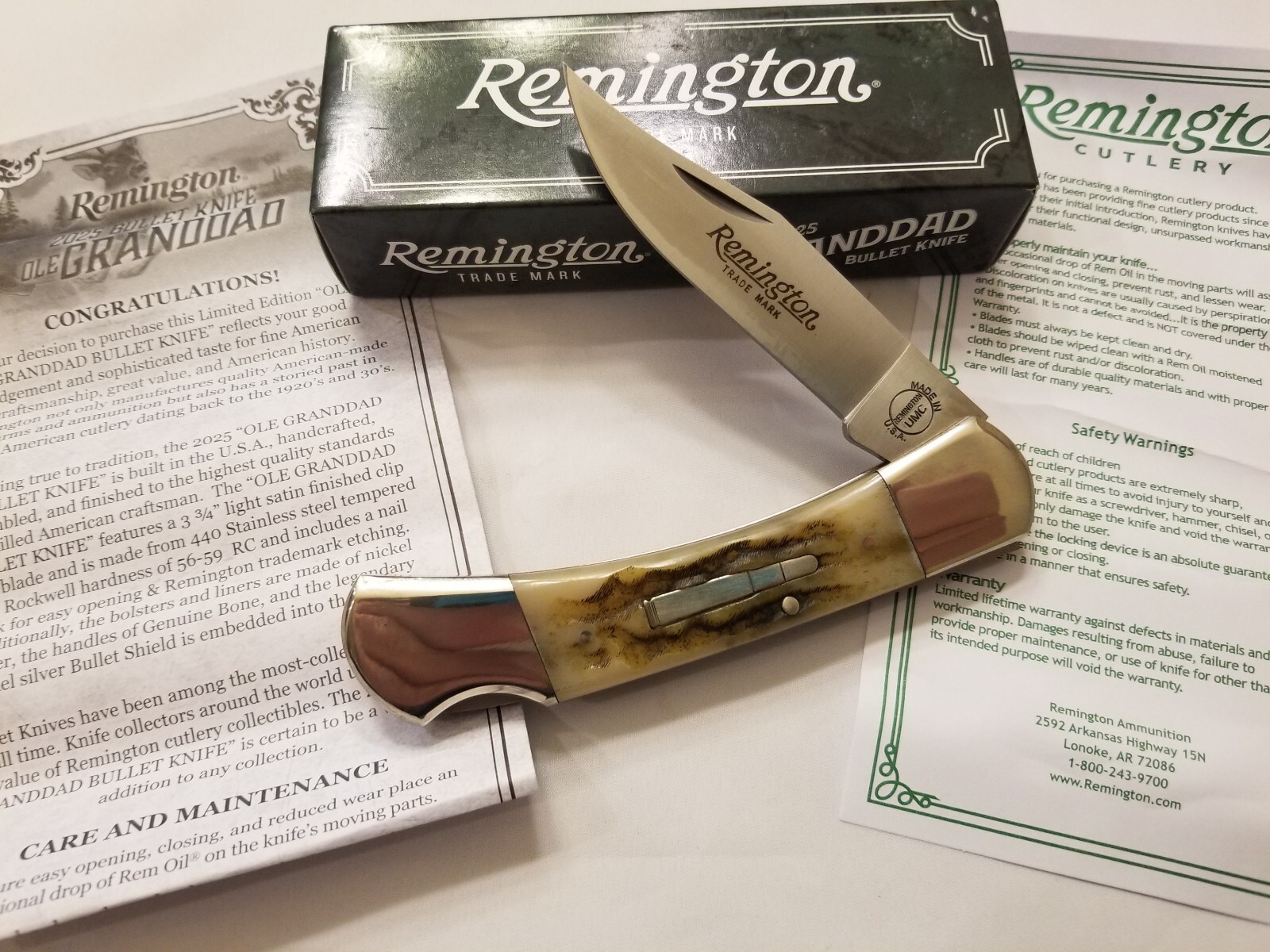 REMINGTON 2025 BULLET KNIFE - OLE GRANDDAD BULLET KNIFE #R1105 - NIB - USA MADE REMINGTON 2025 BULLET KNIFE - OLE GRANDDAD BULLET KNIFE #R1105 - NIB - USA MADE