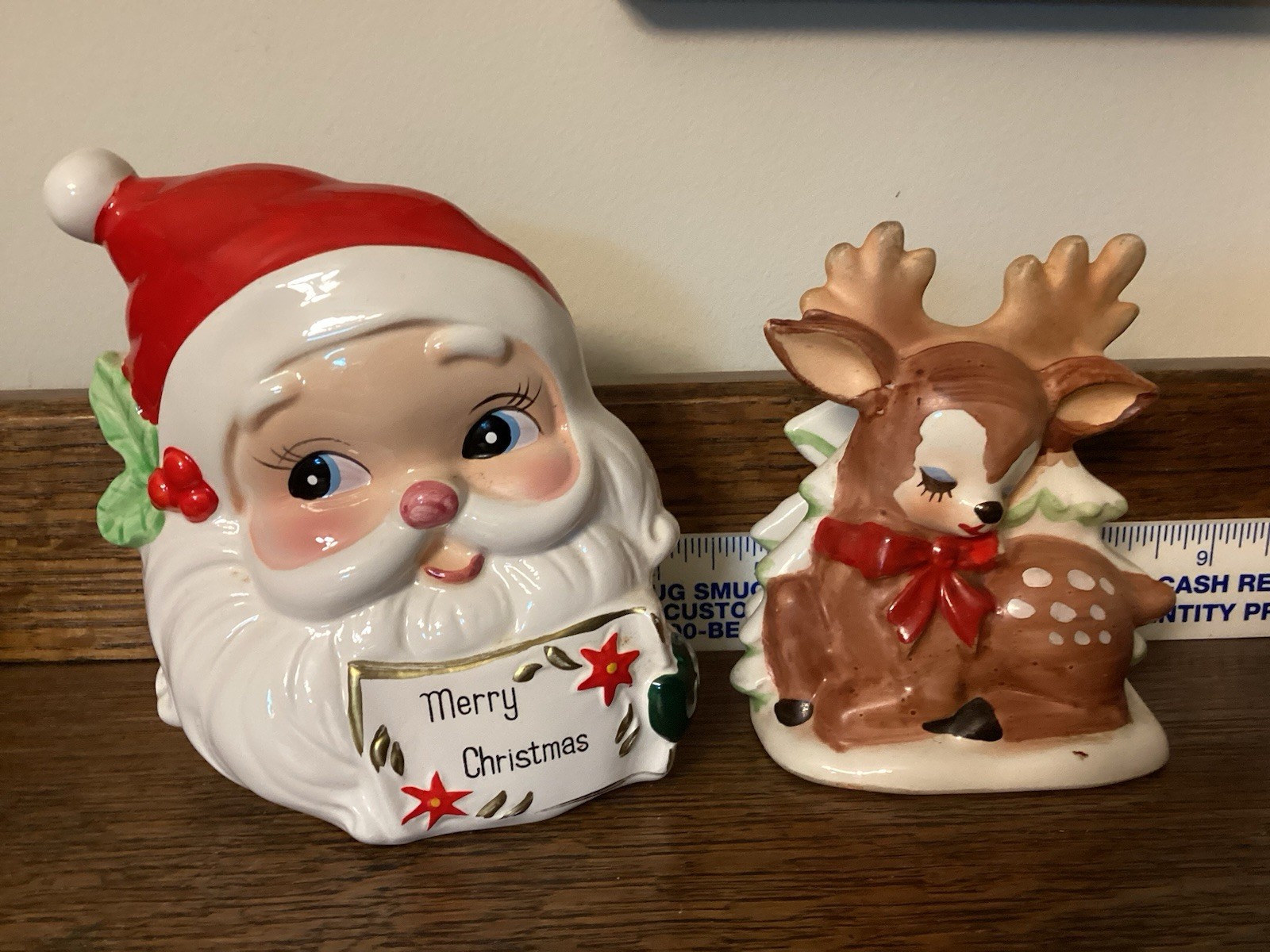 Lot Of 2 Vintage Napkin Holders Lefton Reindeer 6111 & Merry Christmas Santa Lot Of 2 Vintage Napkin Holders Lefton Reindeer 6111 & Merry Christmas Santa