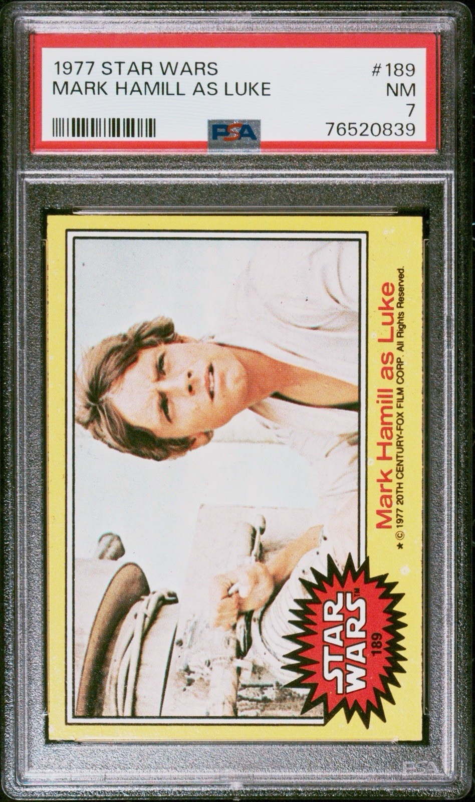 1977 Topps Star Wars Mark Hamill as Luke #189 PSA 7 NM 1977 Topps Star Wars Mark Hamill as Luke #189 PSA 7 NM