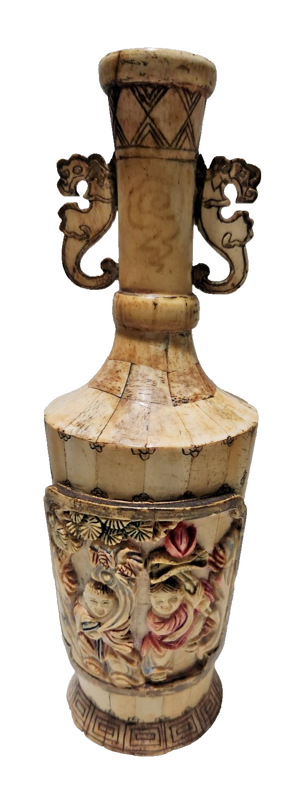 BEAUTIFUL VINTAGE CHINESE HAND CARVED BOVINE BONE VASE BEAUTIFUL VINTAGE CHINESE HAND CARVED BOVINE BONE VASE