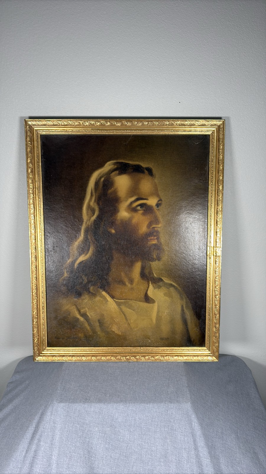 1941 Warner Sallman Head of Christ Lithograph Print Kriebel & Bates 23 x 29 1941 Warner Sallman Head of Christ Lithograph Print Kriebel & Bates 23 x 29