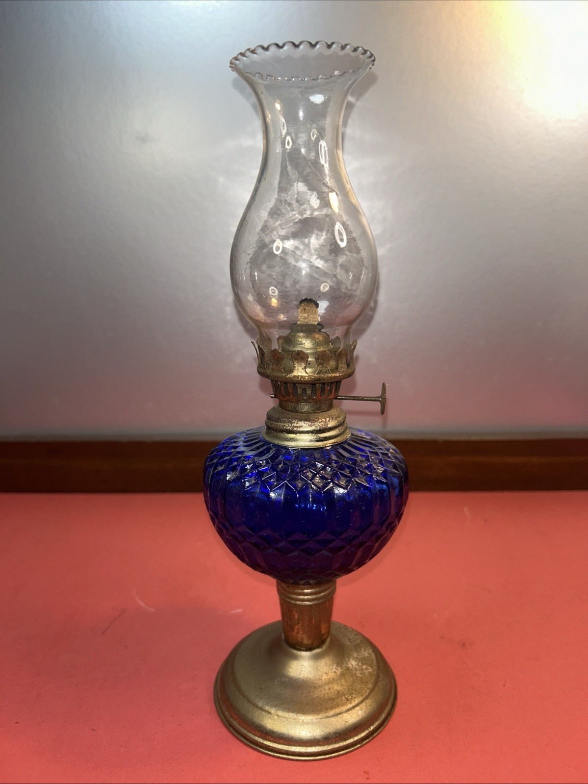 Vintage Cobalt Blue Oil Lamp 11” 1/2 Tall Decorative Preowned Used Vintage Cobalt Blue Oil Lamp 11” 1/2 Tall Decorative Preowned Used