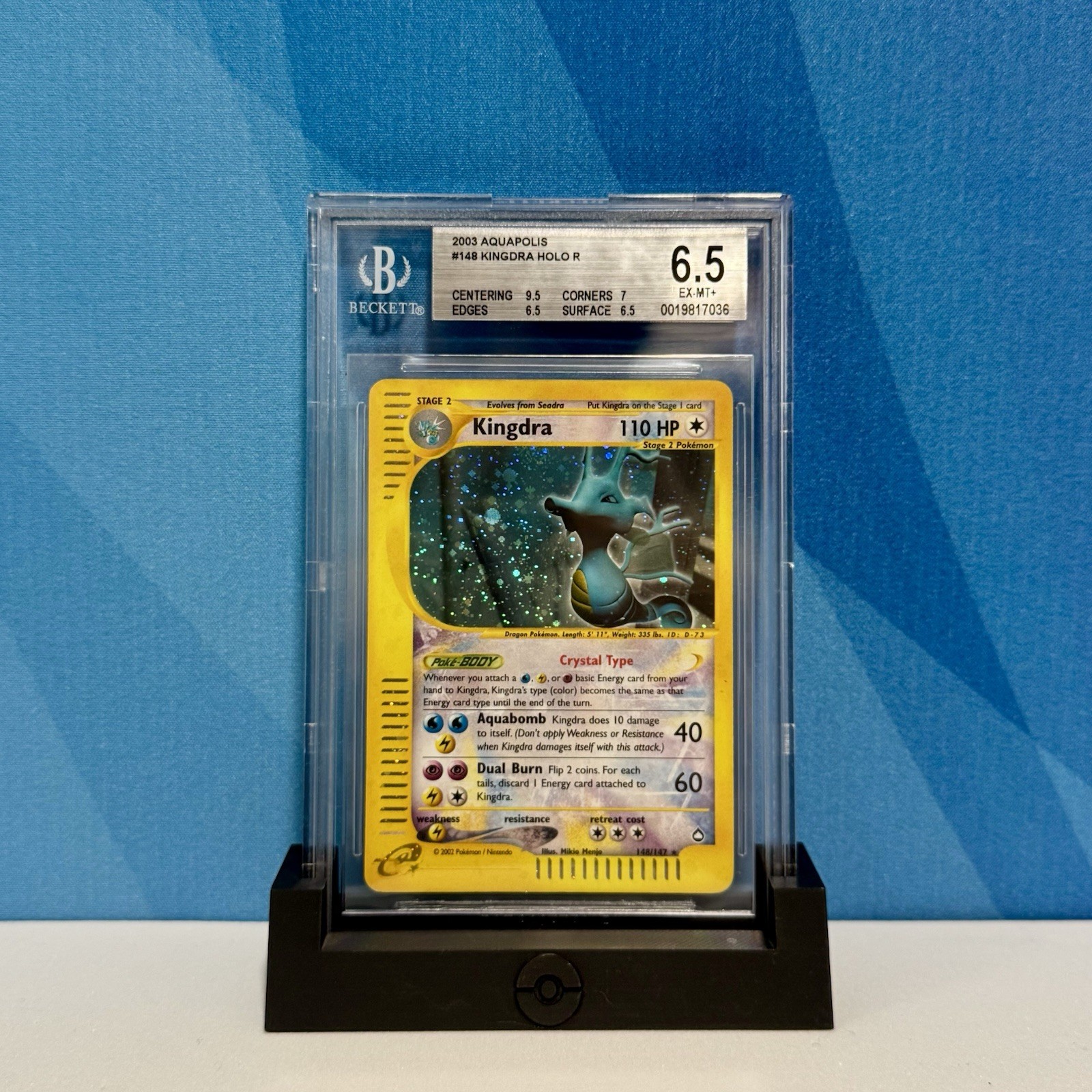 Kingdra Crystal BGS 6.5 ENG Pokemon Card Holo Aquapolis 148/147 Beckett Ex-MT+ Kingdra Crystal BGS 6.5 ENG Pokemon Card Holo Aquapolis 148/147 Beckett Ex-MT+