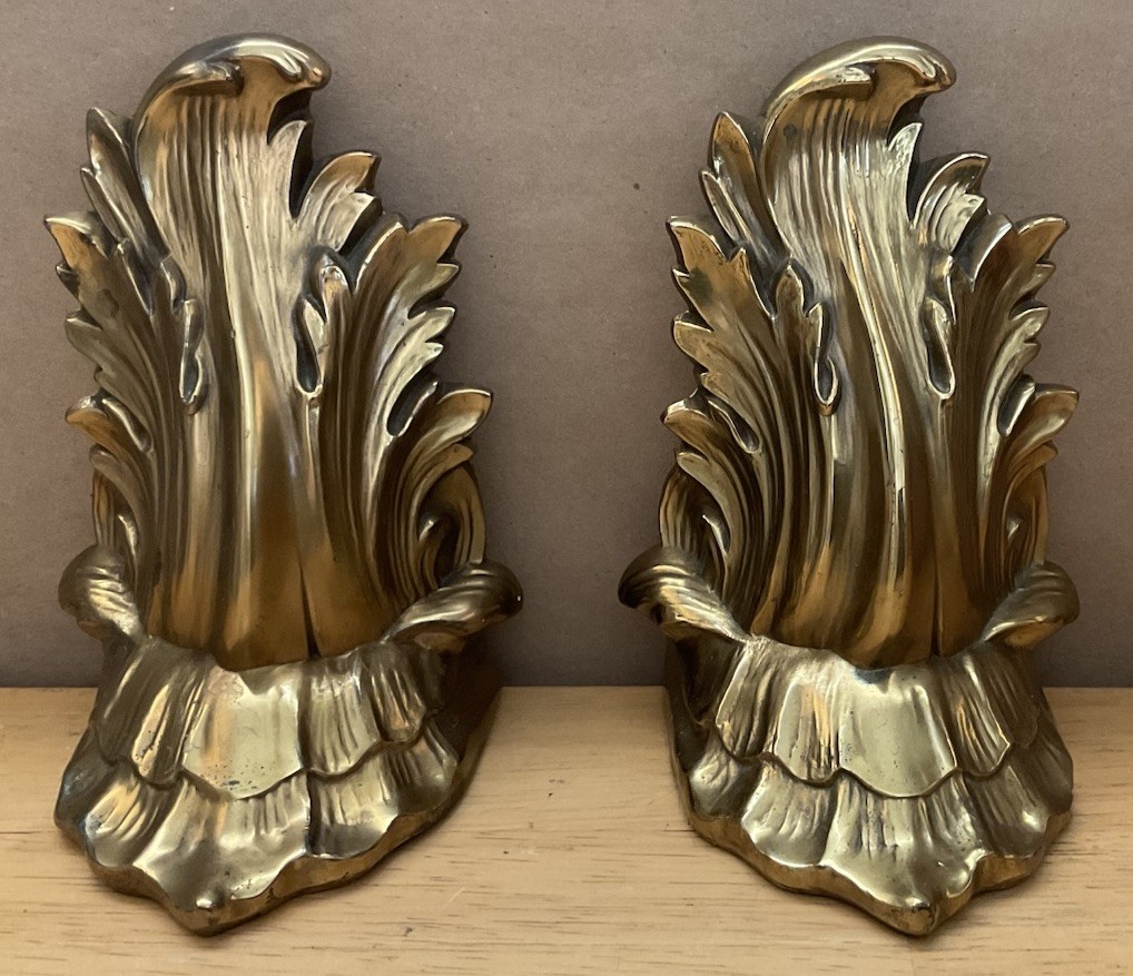 Vintage Pair Brass Acanthus Leaf Bookends ~ Classic Hollywood Regency Very Heavy Vintage Pair Brass Acanthus Leaf Bookends ~ Classic Hollywood Regency Very Heavy