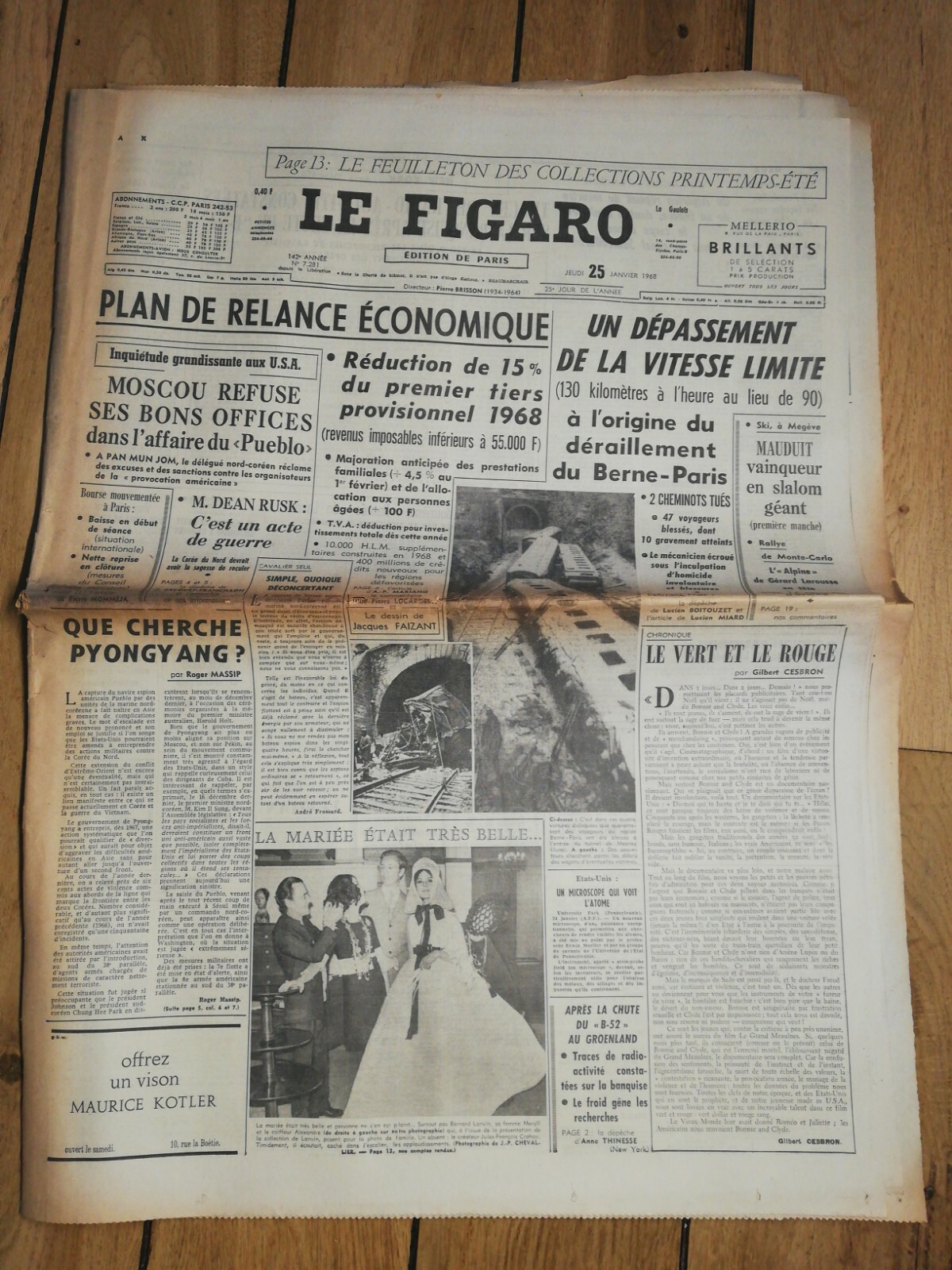 N129 Rare Antique Journal the Figaro 25 Jan 1968 Moscow,Bernese Paris,Trainmen