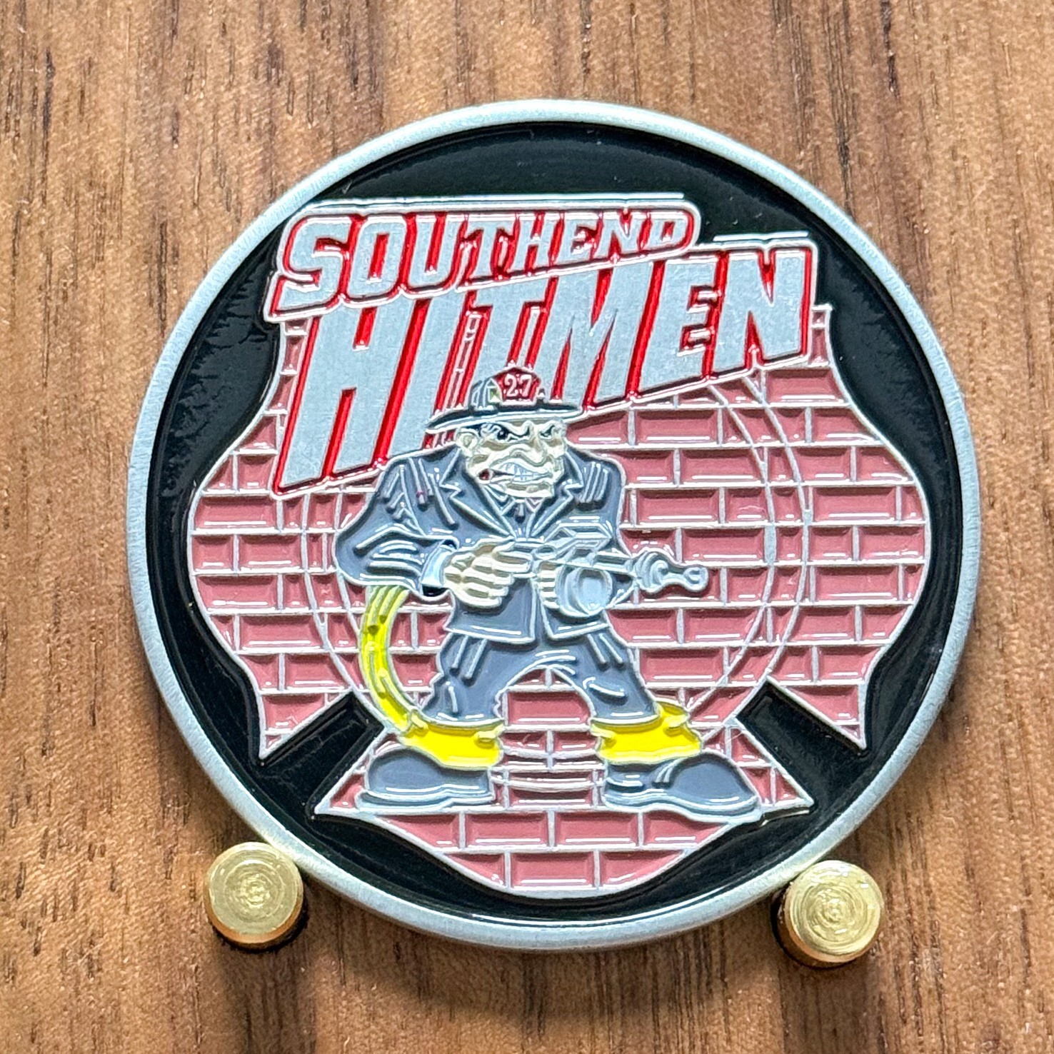 Southend Hitmen Fire Station 27 Bullet Hole Number 27 Challenge Coin W#8 Southend Hitmen Fire Station 27 Bullet Hole Number 27 Challenge Coin W#8