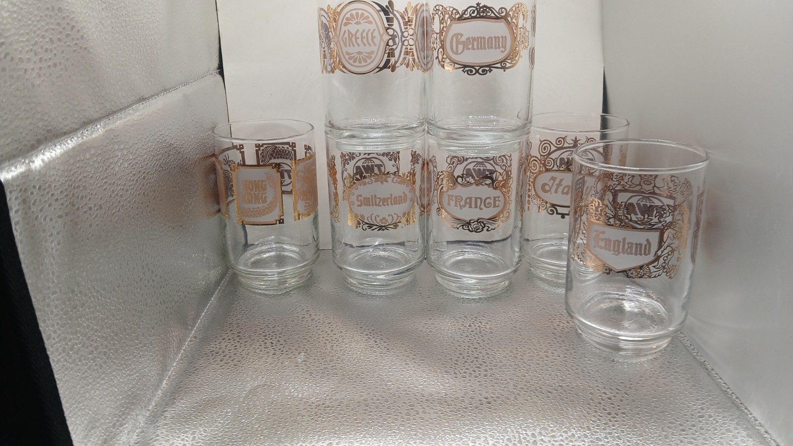 Vintage 1960s TWA Airlines World Destination Glasses Set of 7 MCM High Ball