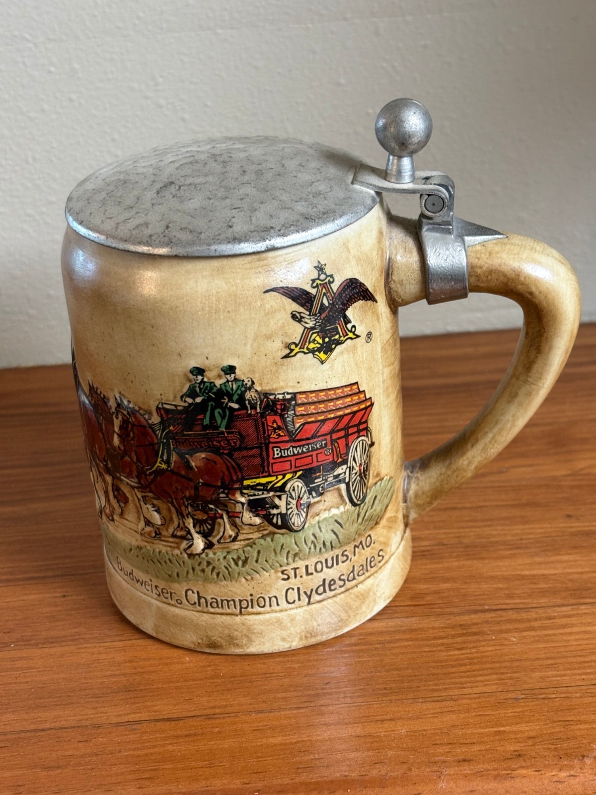Vintage Budweiser Champion Clydesdales Lidded Beer Stein by Ceramarte in Brazil