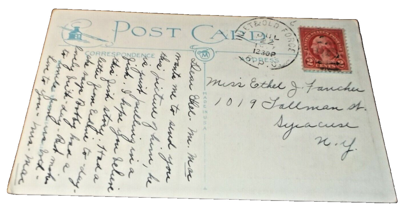 JULY 1927 NEW YORK CENTRAL NYC INLET & OLD FORGE RPO TRAIN POST CARD 
