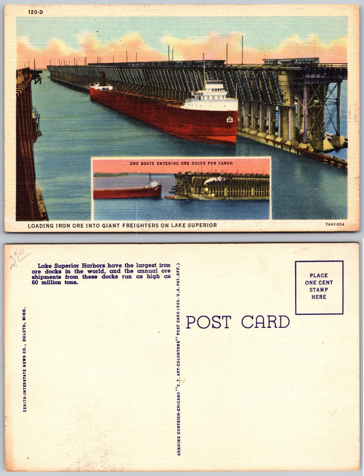 Freighter Loading Docks Lake Superior Postcard