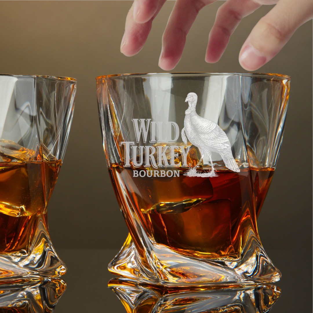 Custom Engraved Wild Turkey Bourbon Whiskey Glass 10 oz Twisted Rocks Glass NEW Custom Engraved Wild Turkey Bourbon Whiskey Glass 10 oz Twisted Rocks Glass NEW