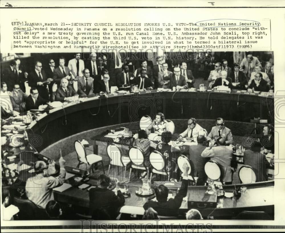 1973 Press Photo U.N. Security Council Vetos Panama Canal Resolution - now57584 1973 Press Photo U.N. Security Council Vetos Panama Canal Resolution - now57584