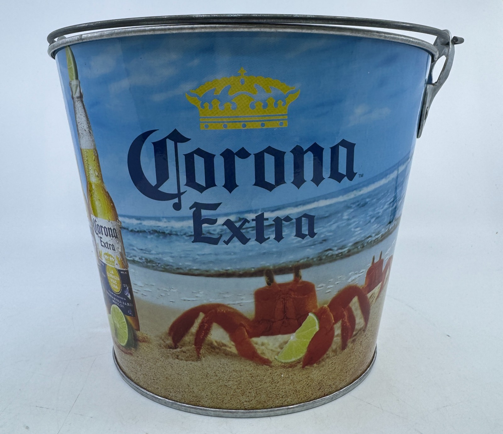 Corona Extra Beach Crab Tin Metal Ice Bucket Pail w/Bottle Opener Vtg Rare Corona Extra Beach Crab Tin Metal Ice Bucket Pail w/Bottle Opener Vtg Rare