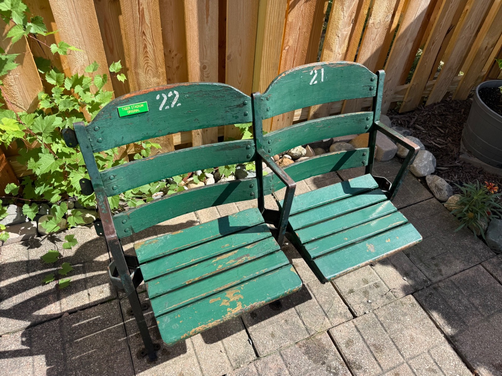 Vintage Detroit Tigers Briggs Stadium Seats. with Authentic Cast Iron & Wood